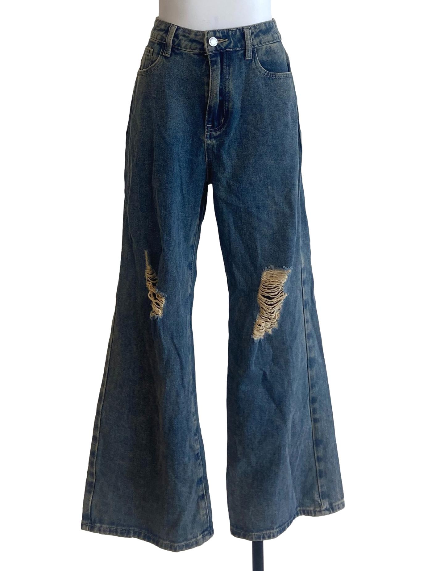Blue Distressed Flare Jeans