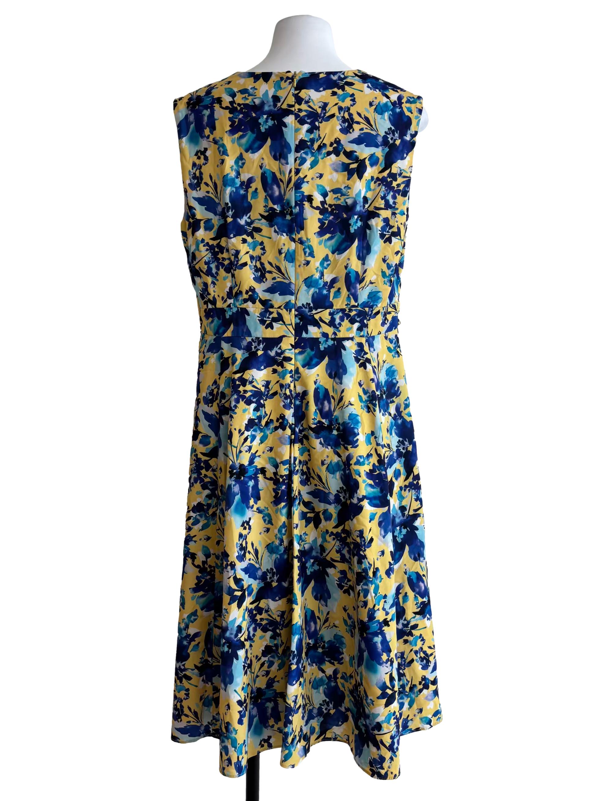Blue And Yellow Printed A-Line Dress