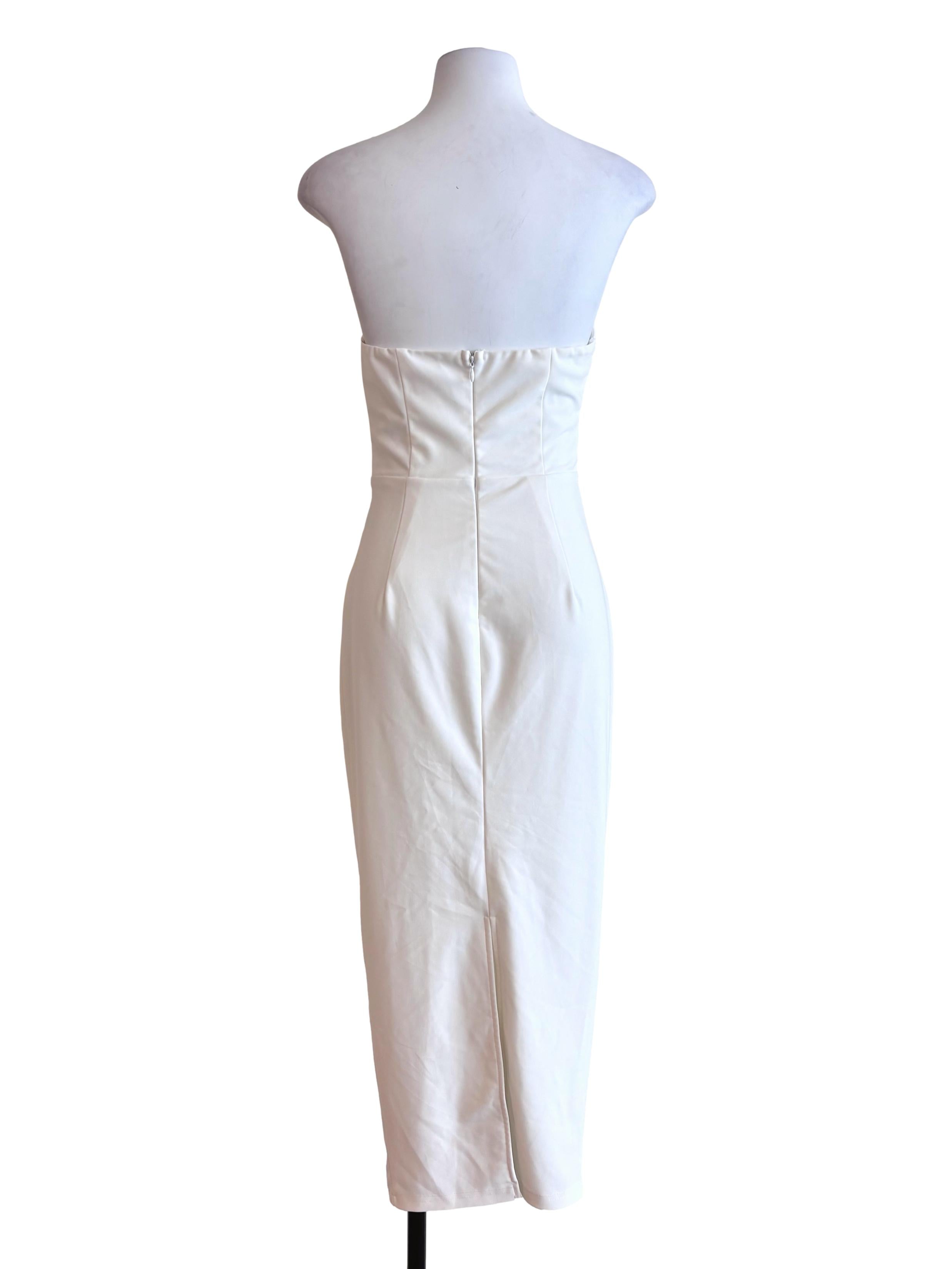 White Drape Strapless Dress