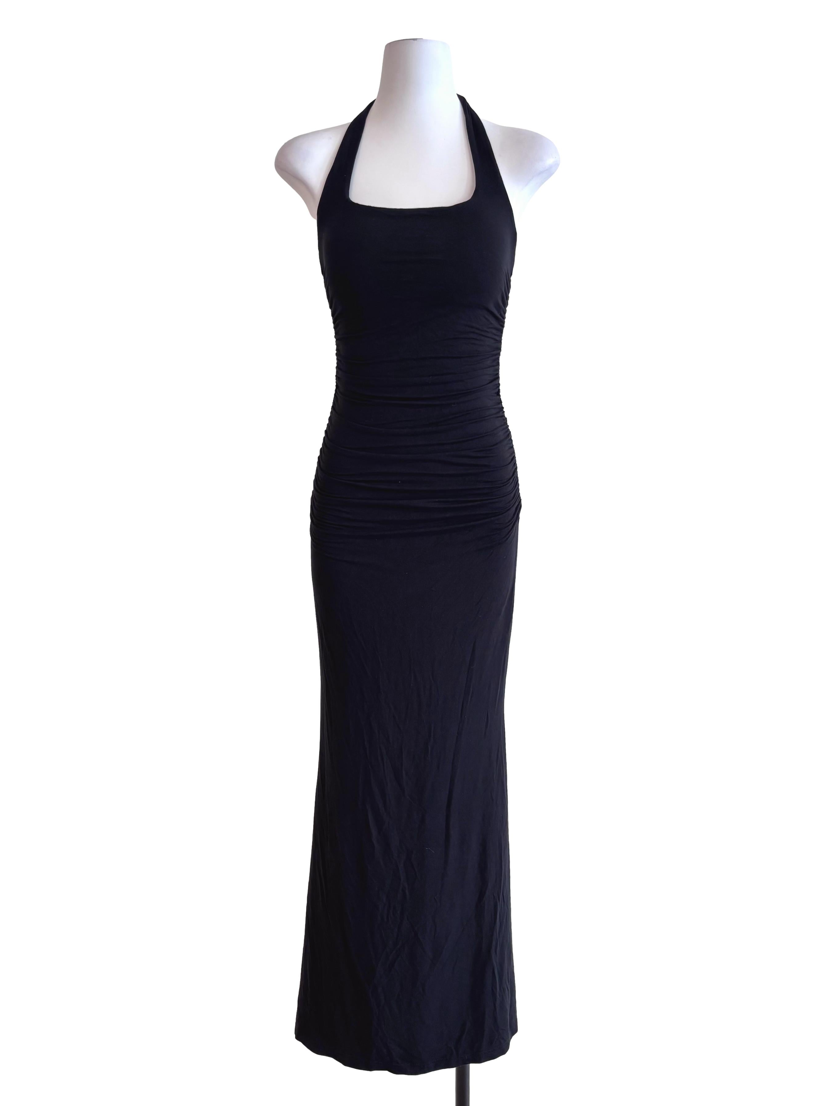 Black Tie Strap Halter Fitted Dress