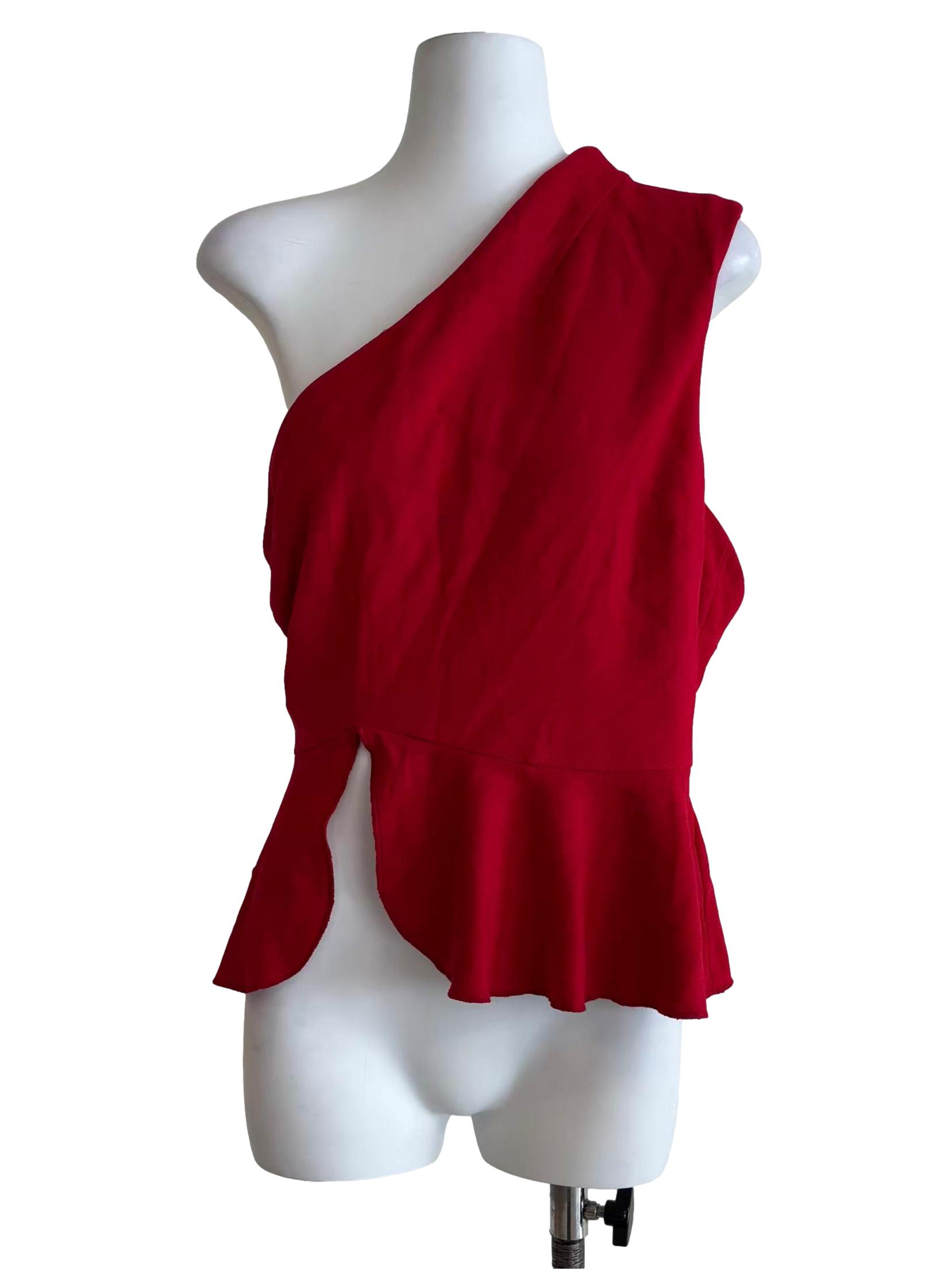 Crimson Red Asymmetrical Peplum Top