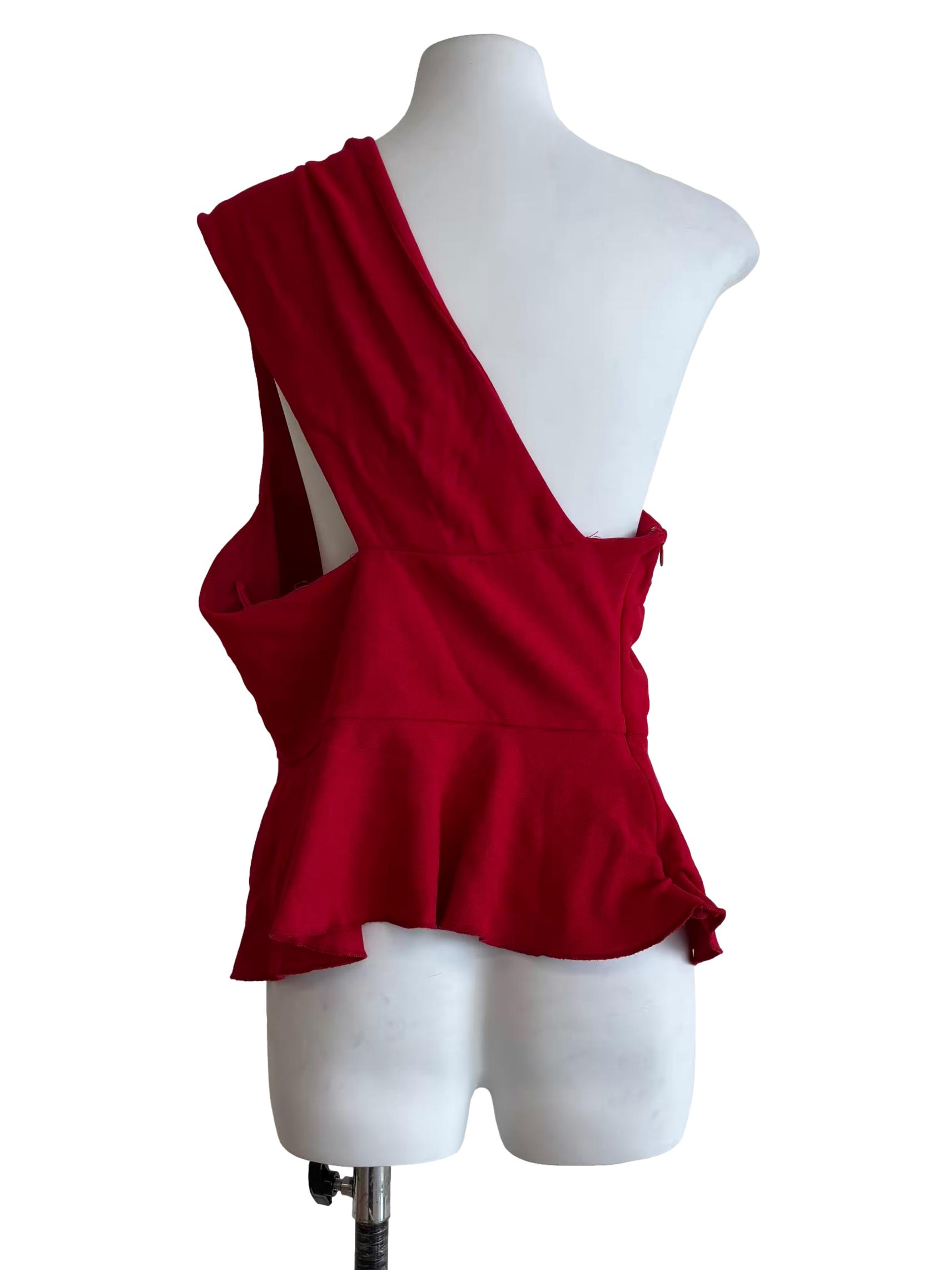 Crimson Red Asymmetrical Peplum Top