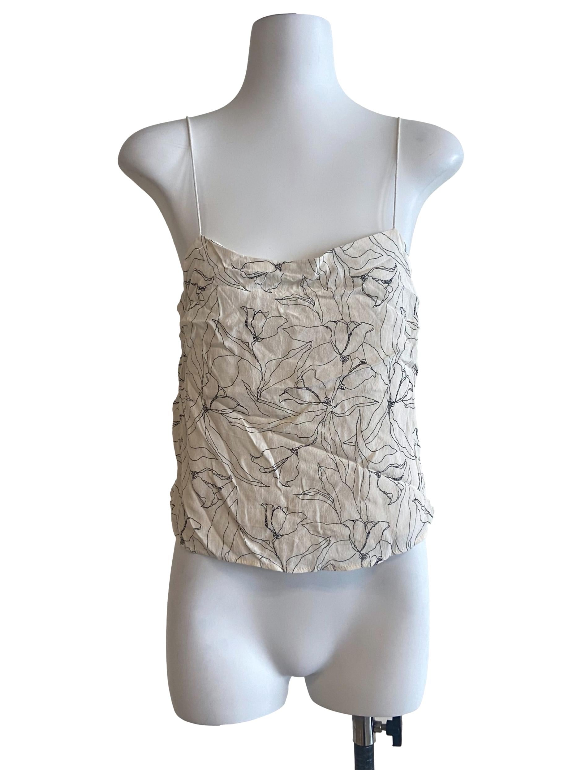 White & Black Floral Spaghetti Straps Crop Top