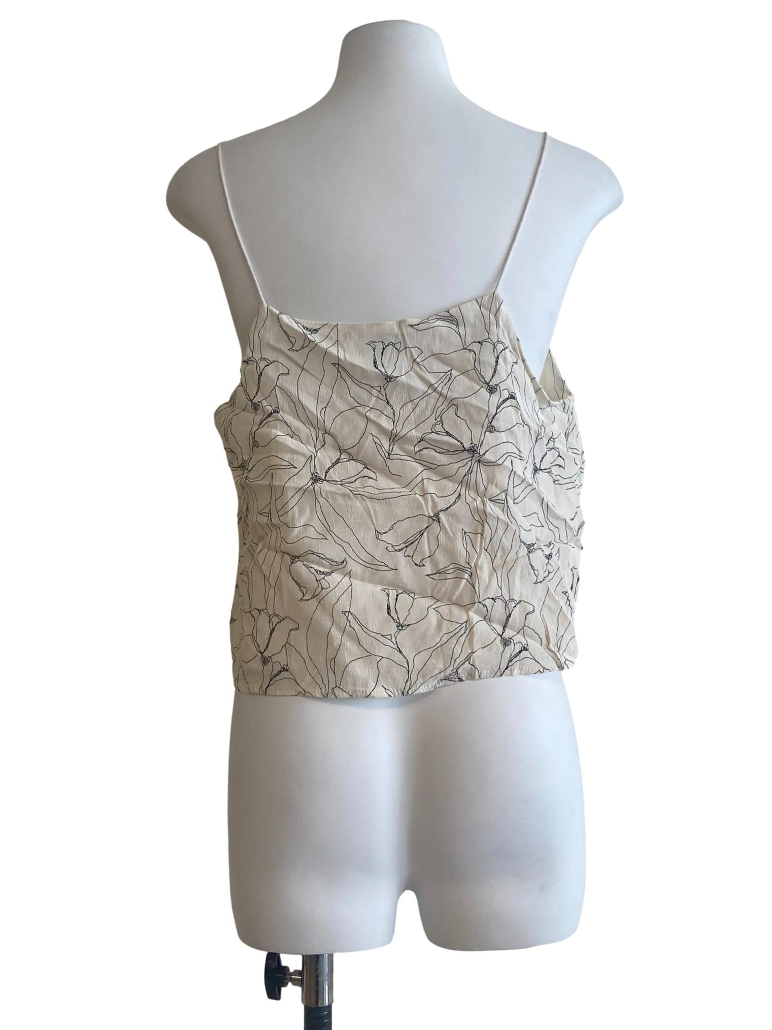 White & Black Floral Spaghetti Straps Crop Top