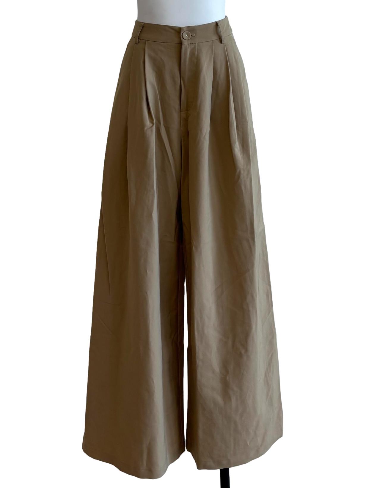 Buff Brown Pleated Wide Leg Pants