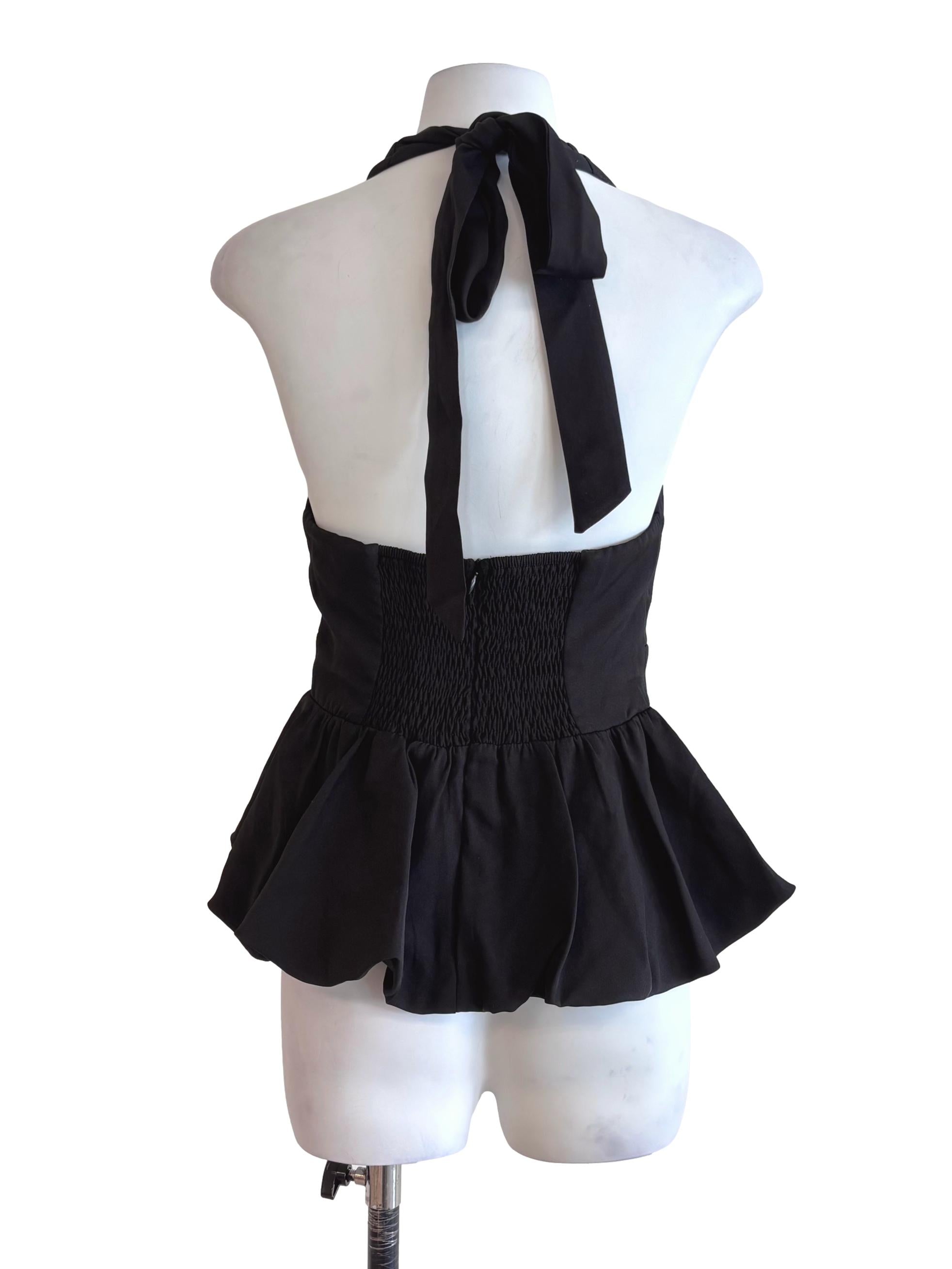 Jet Black Halter Tie Strap Peplum Top