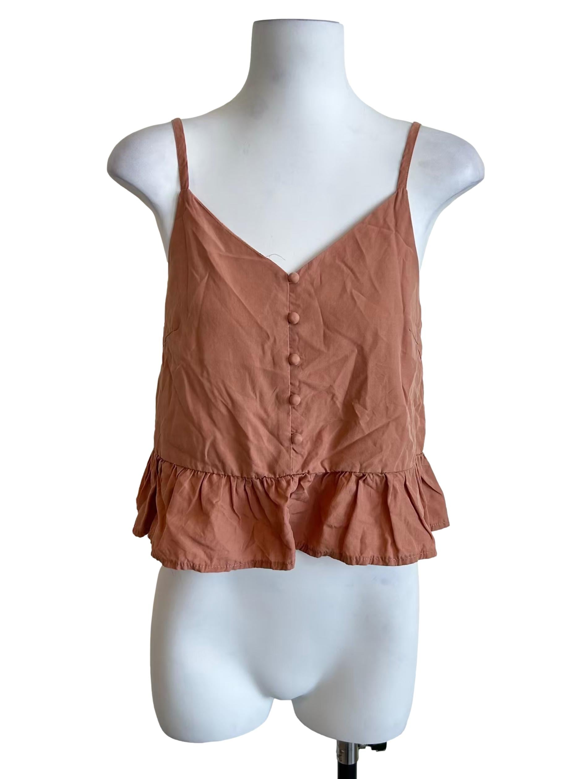 Coral Pink Button Up Ruffle Cami