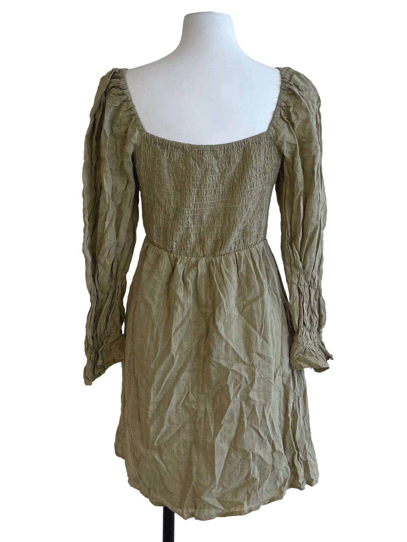 Olive Green Square Neckline Empire Dress