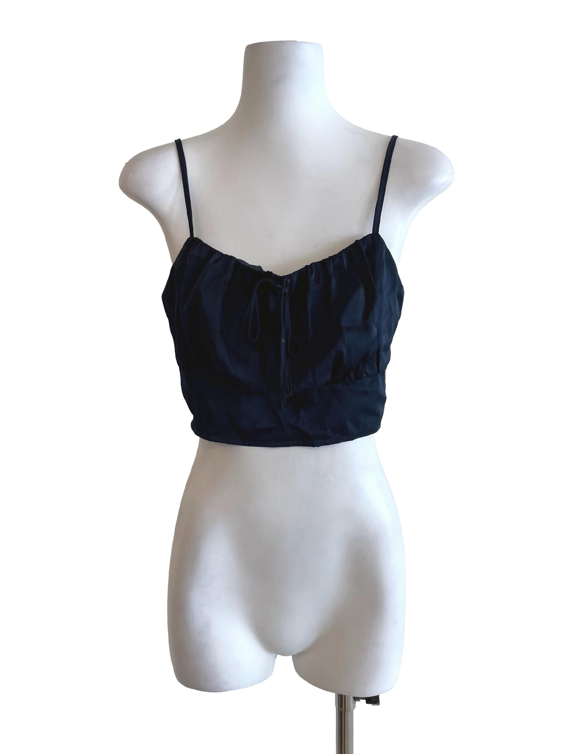 Deep Navy Milkmaid Satin Top