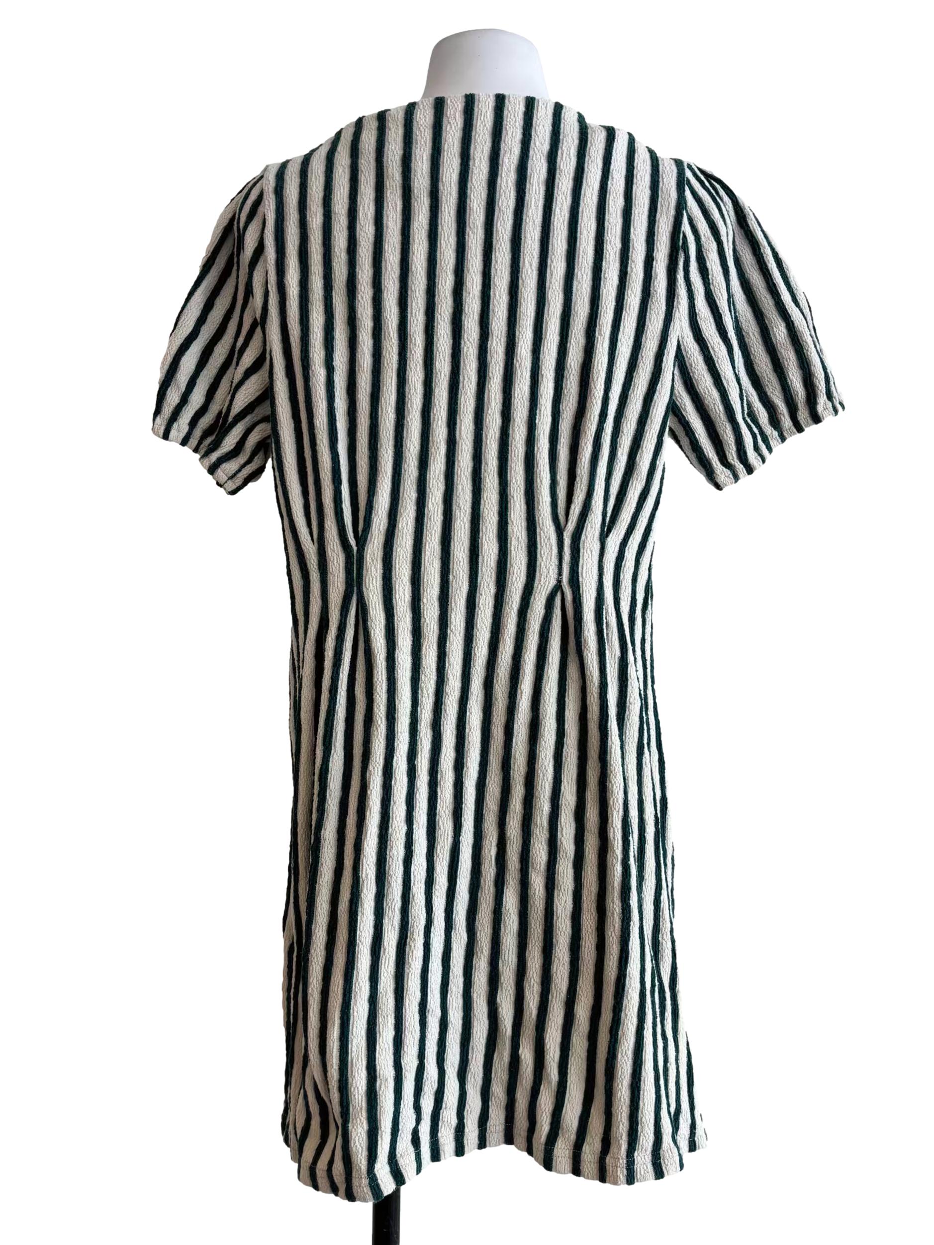 White And Green Stripe Buttoned Dress