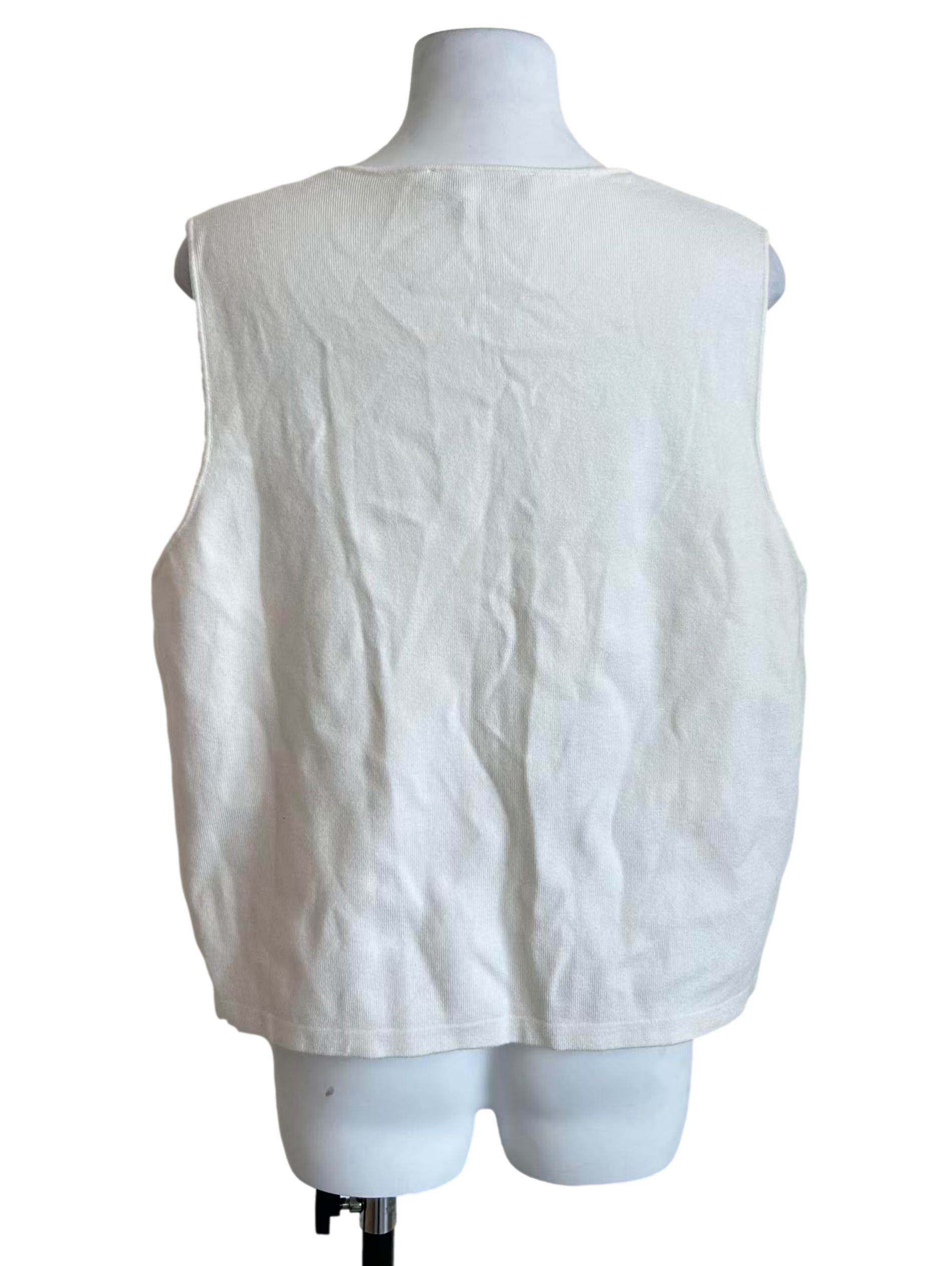 White Button Front Sleeveless Cardigan