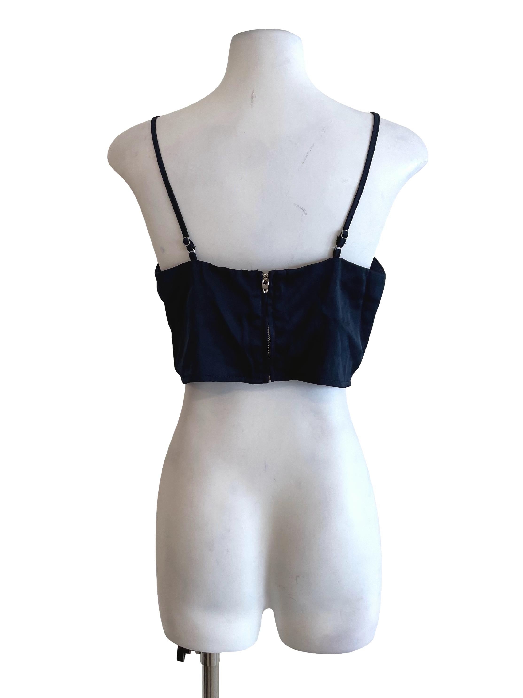 Deep Navy Milkmaid Satin Top
