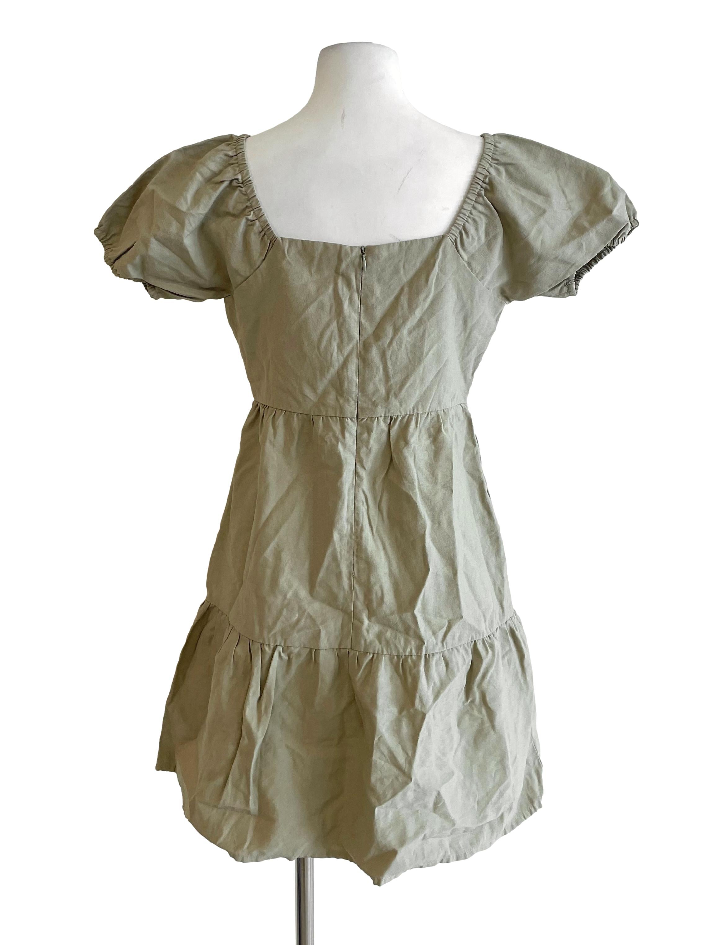 Oyster Tiered Puff Sleeves Dress