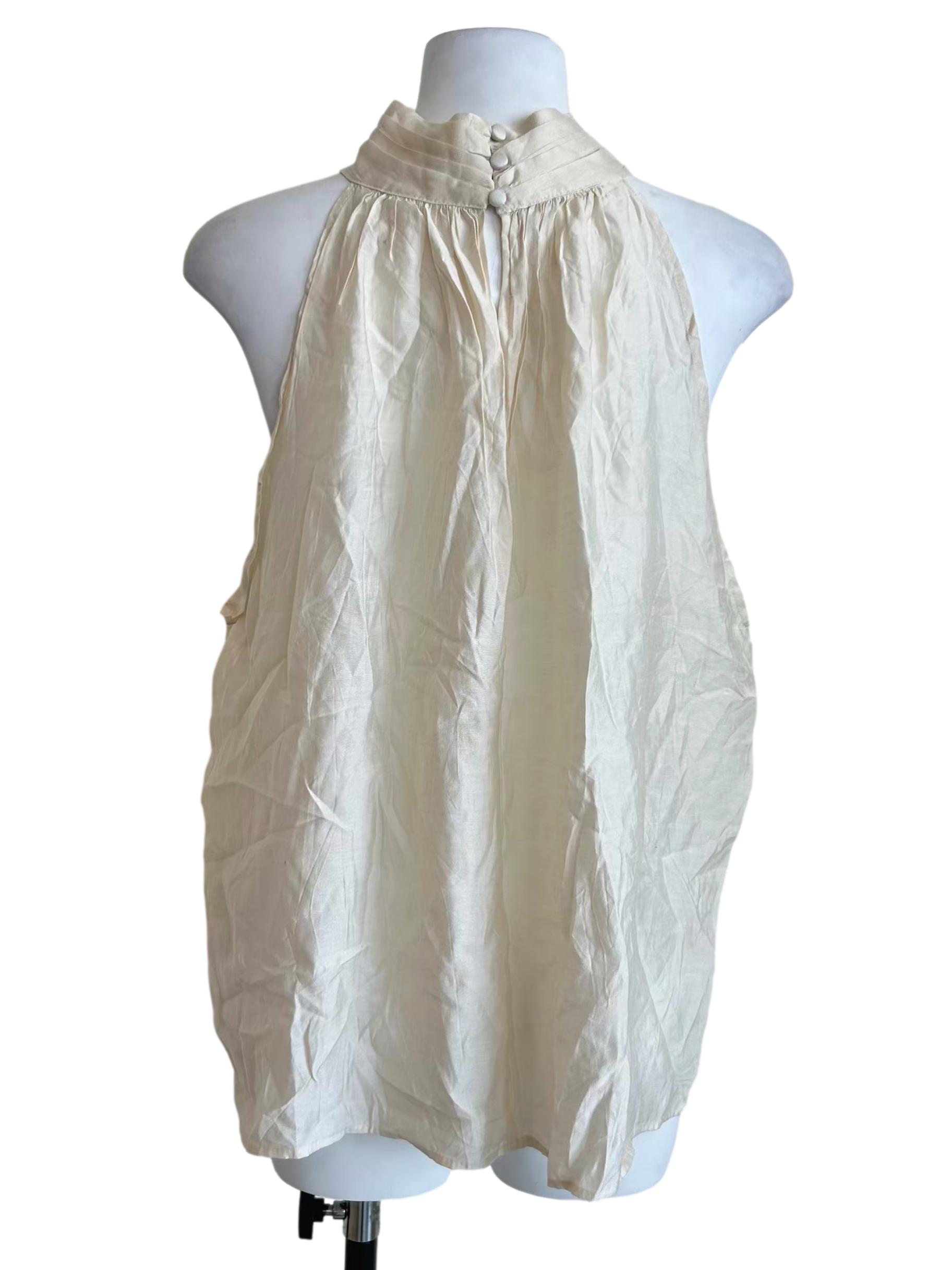 Cream High Neck Pleated Blouse