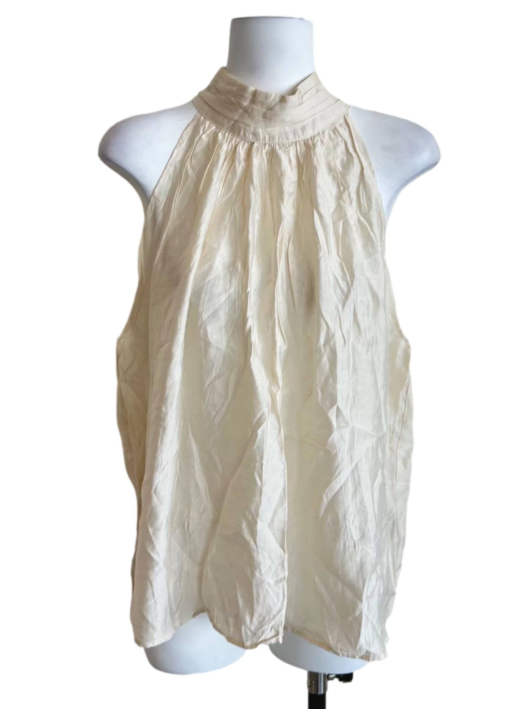 Cream High Neck Pleated Blouse