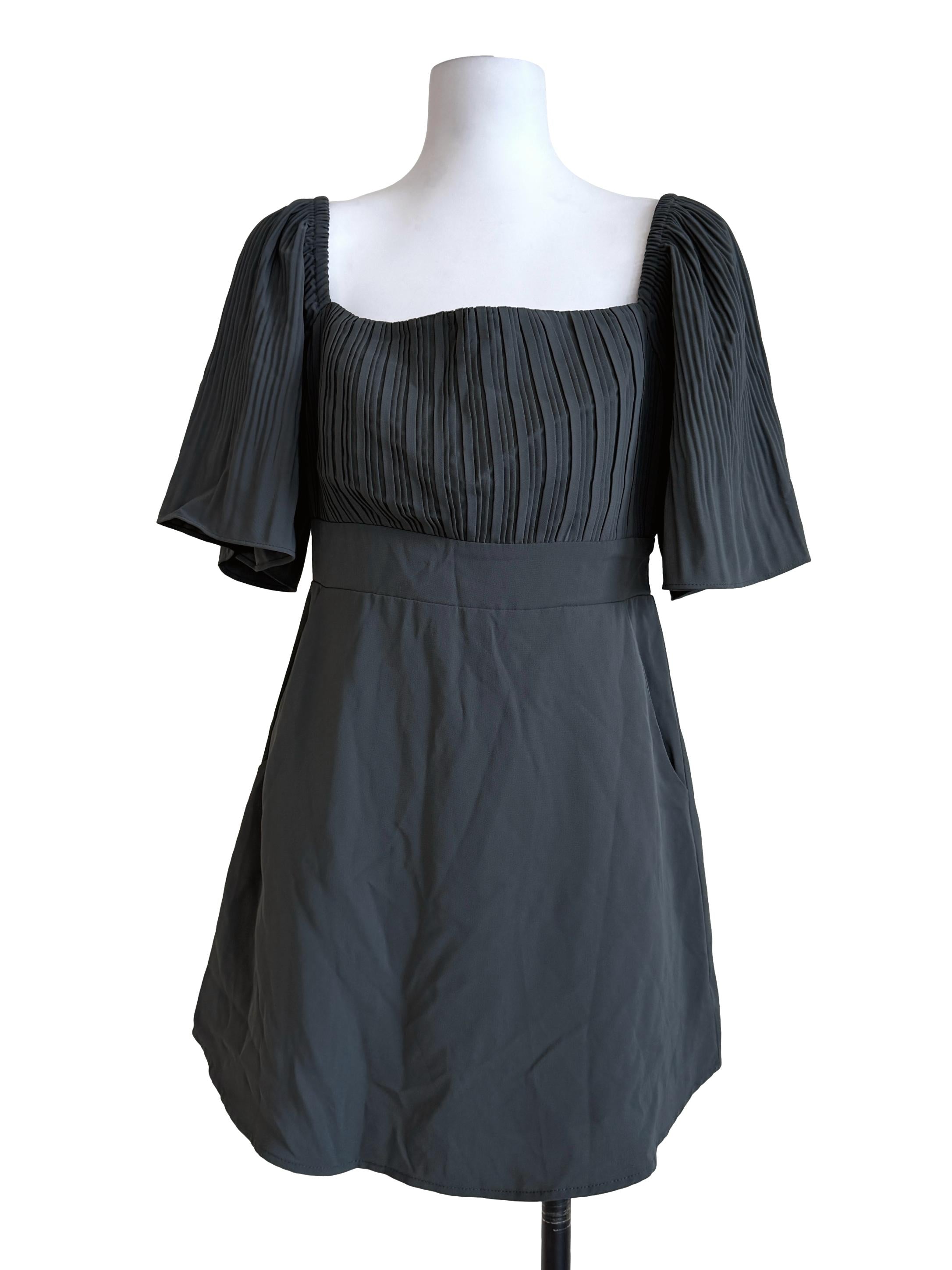 Lead Grey Pleated Sleeves Romper