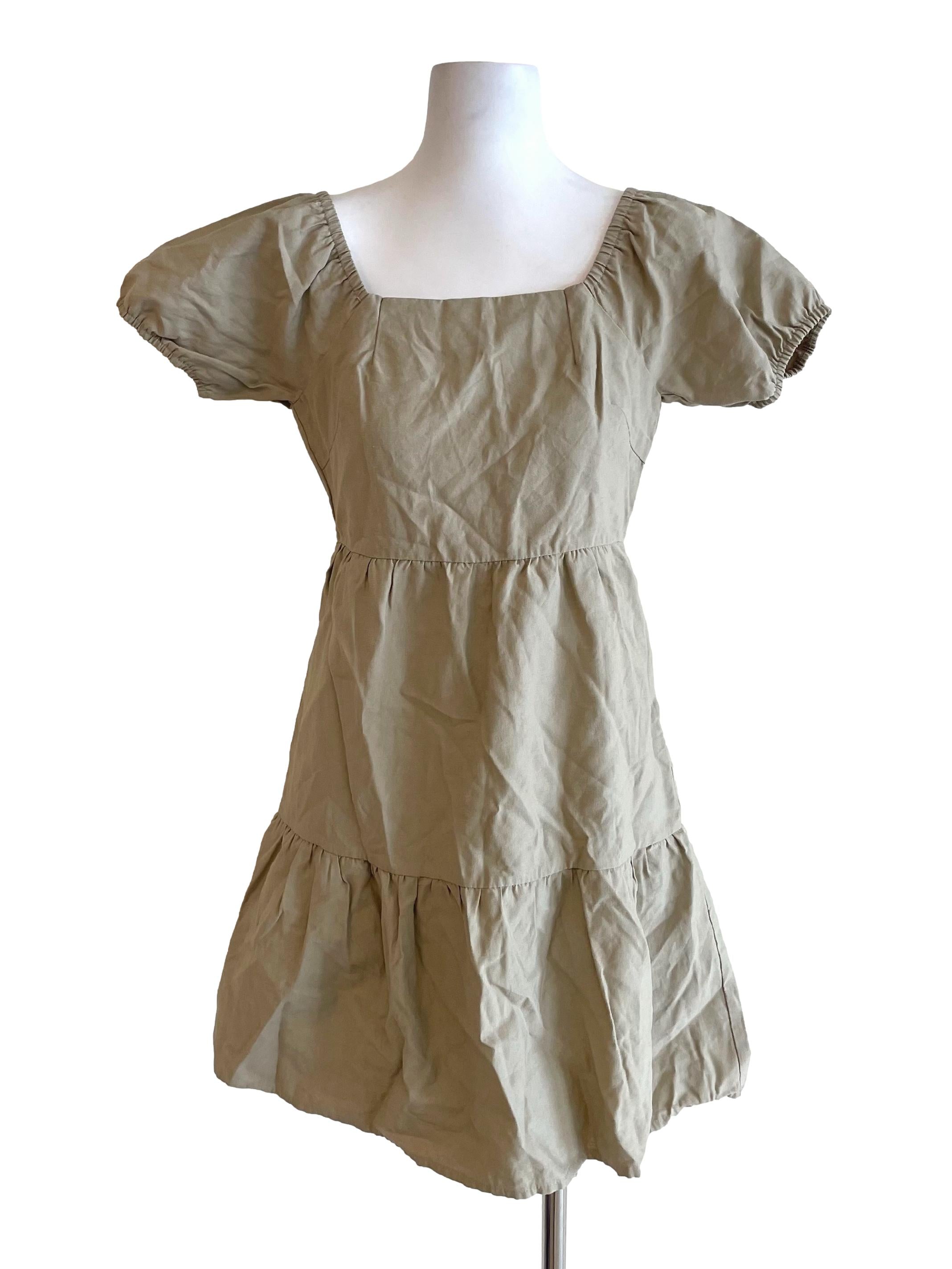 Oyster Tiered Puff Sleeves Dress