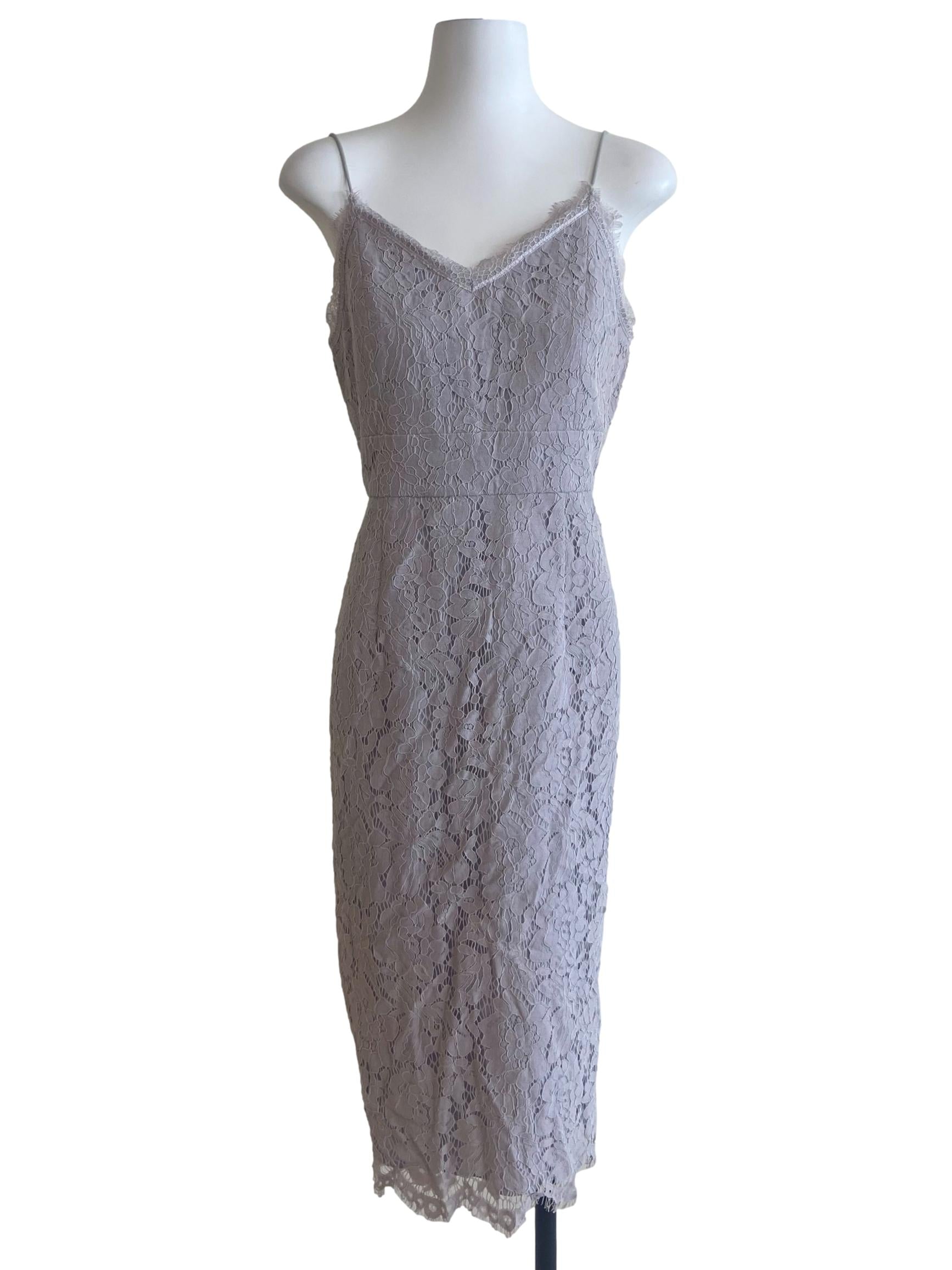 Cloud  Grey Floral Lace Slit Dress