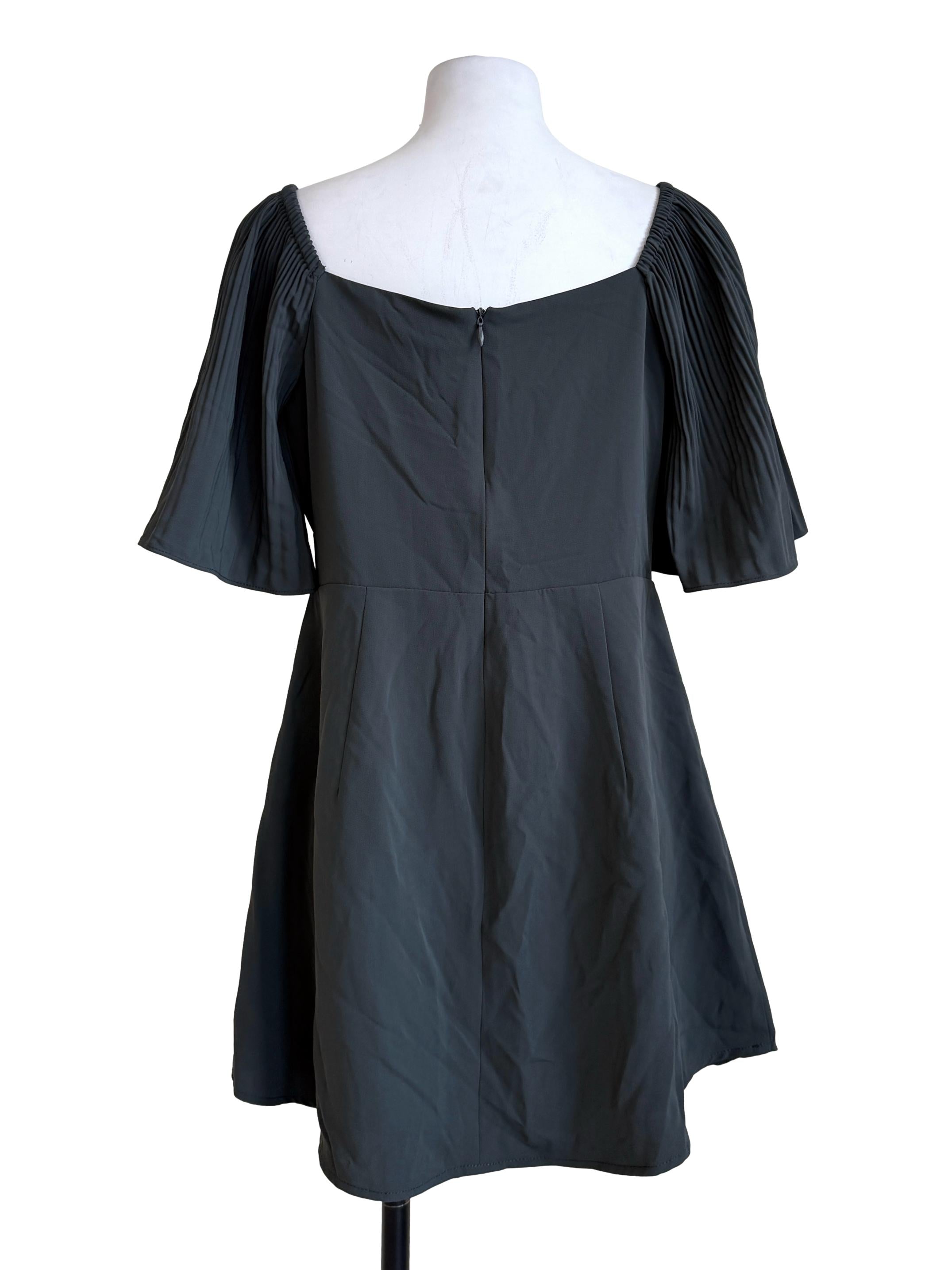 Lead Grey Pleated Sleeves Romper