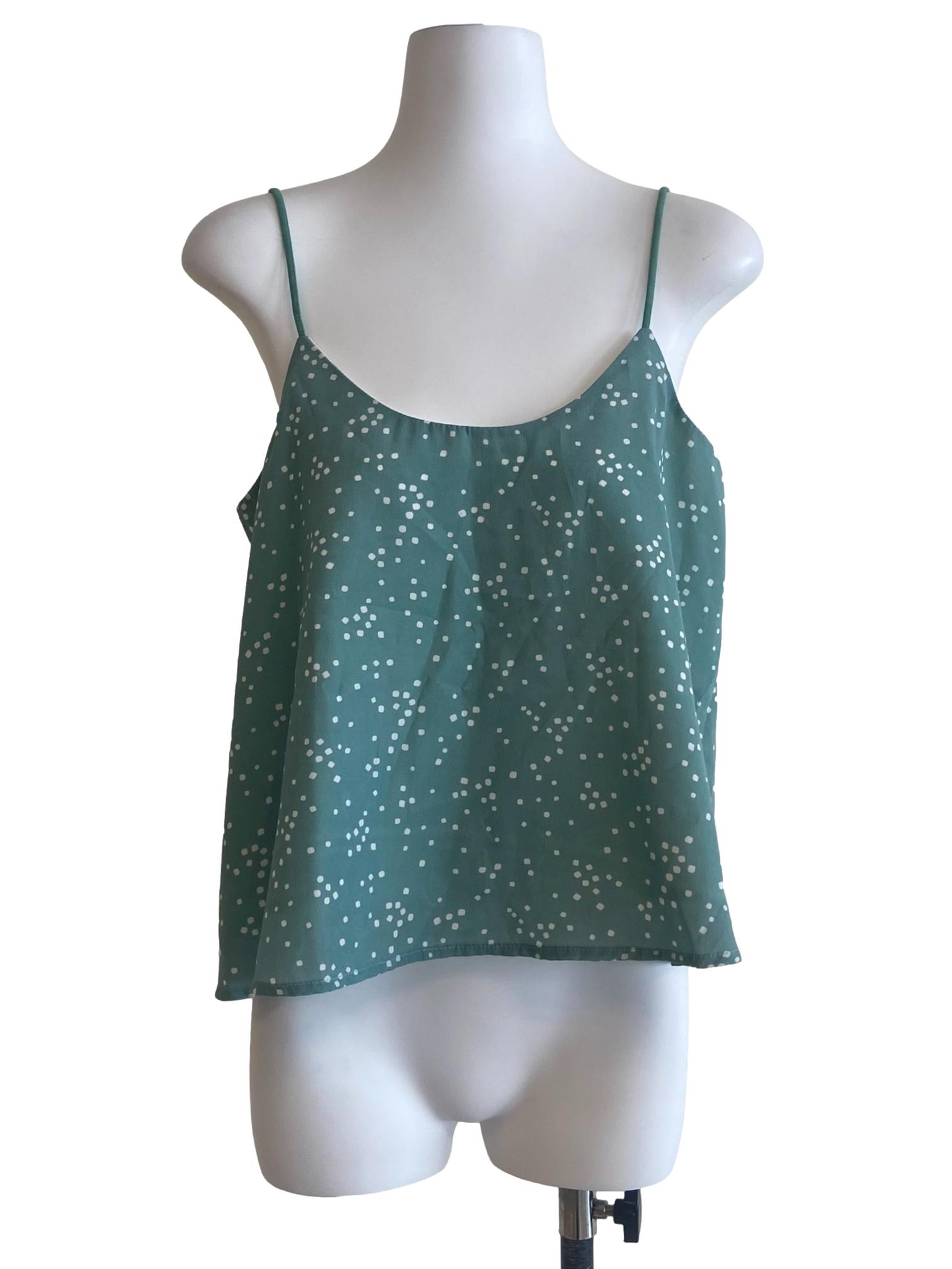 Teal Blue & White Dot Spaghetti Straps Top