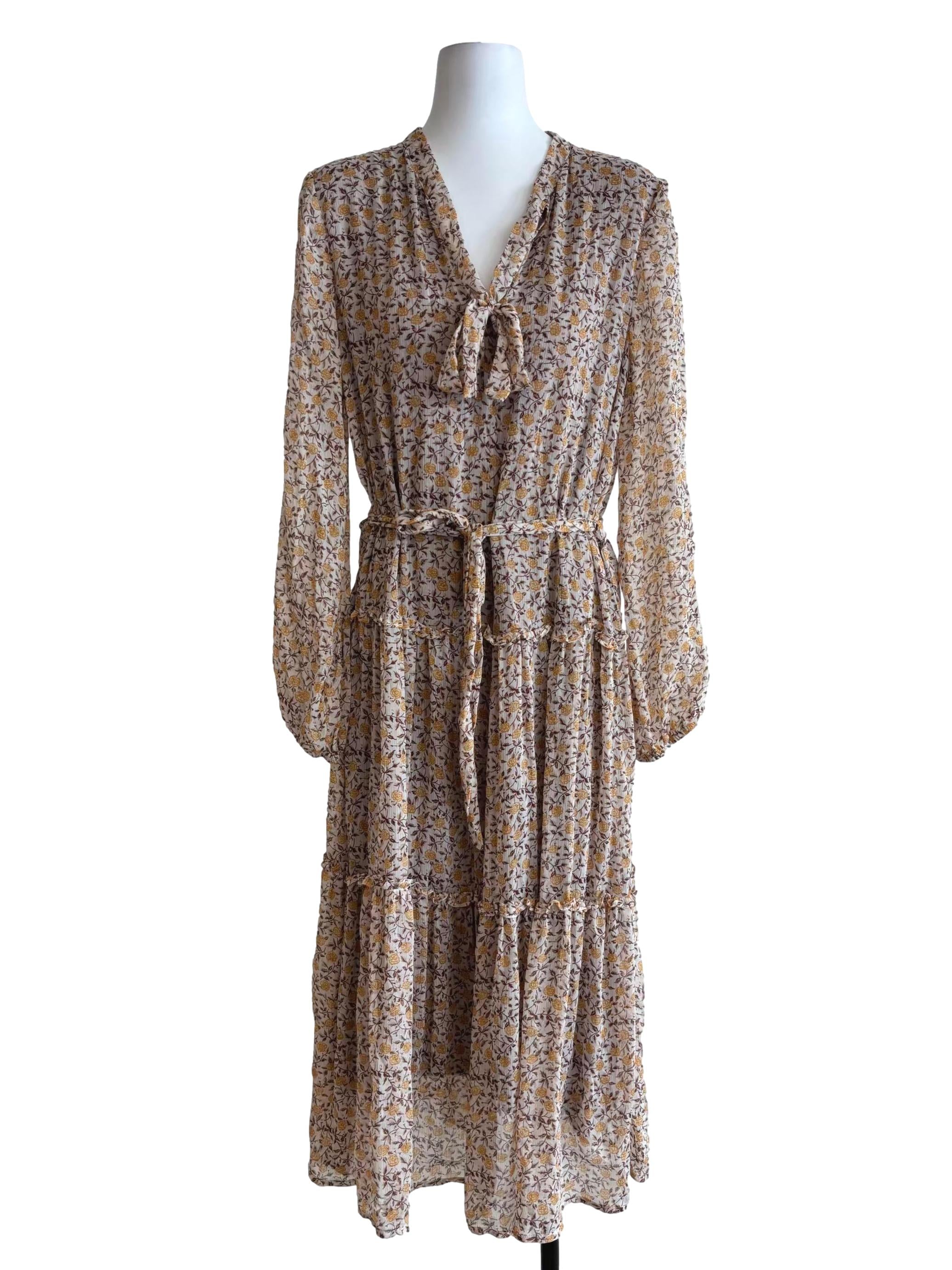 Sepia Brown Floral Tier Dress