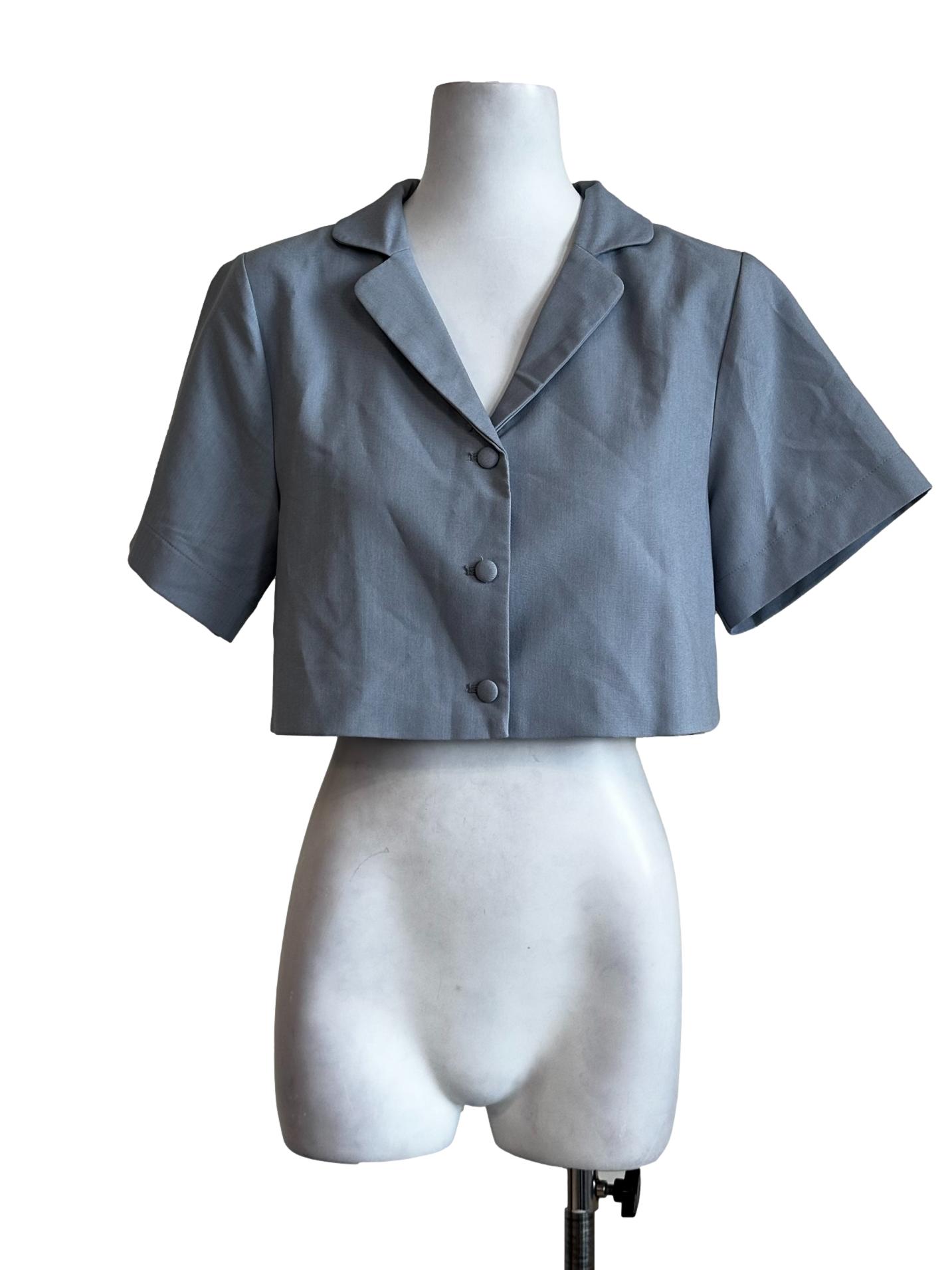 Slate Blue Plain Crop Top