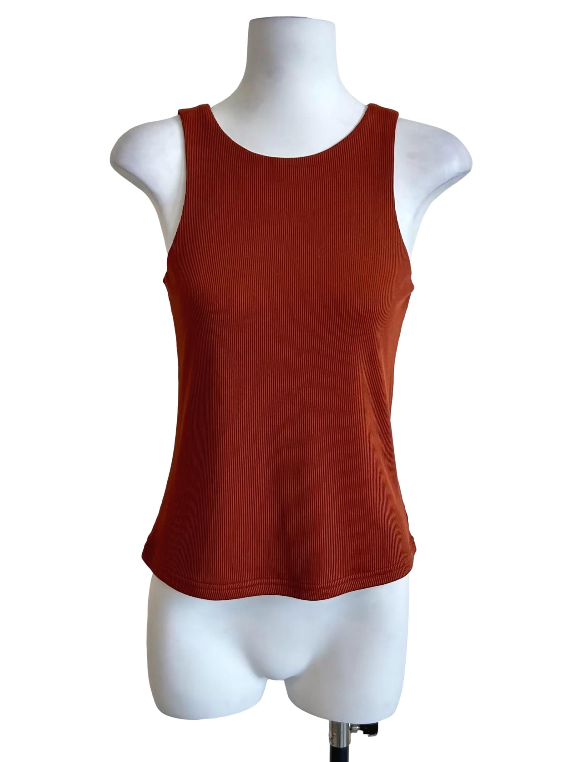 Rust Orange High Neck Ribbed Tank TWL