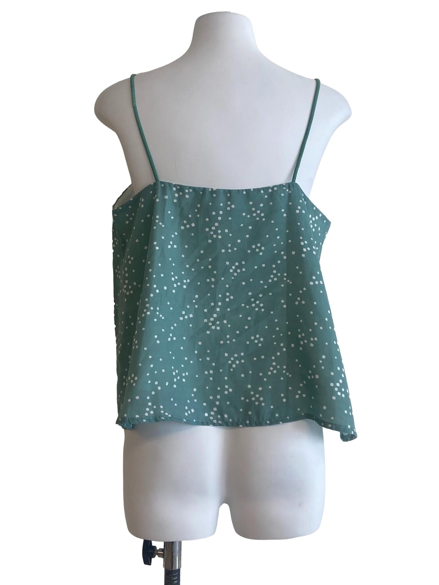 Teal Blue & White Dot Spaghetti Straps Top