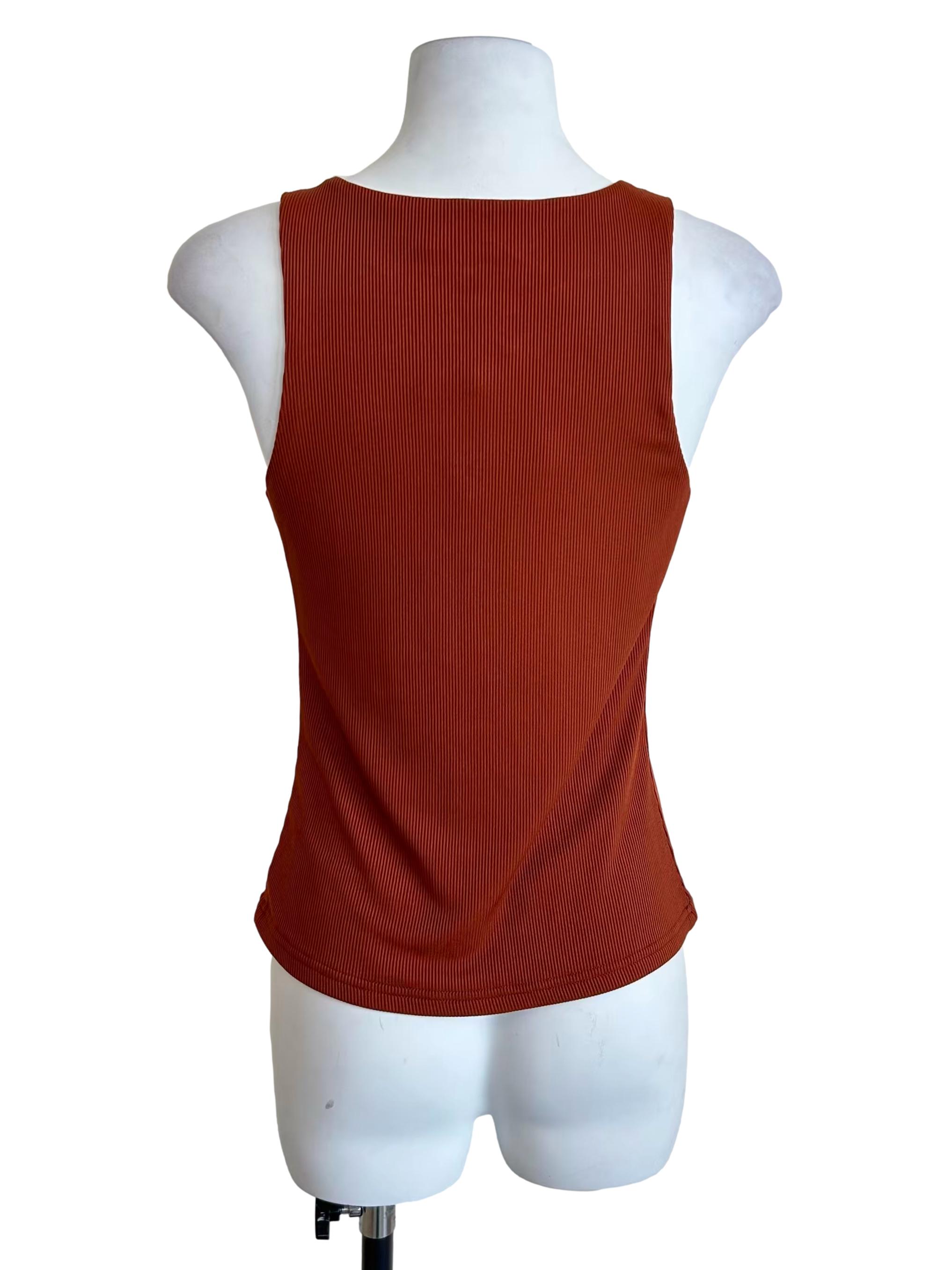 Rust Orange High Neck Ribbed Tank TWL