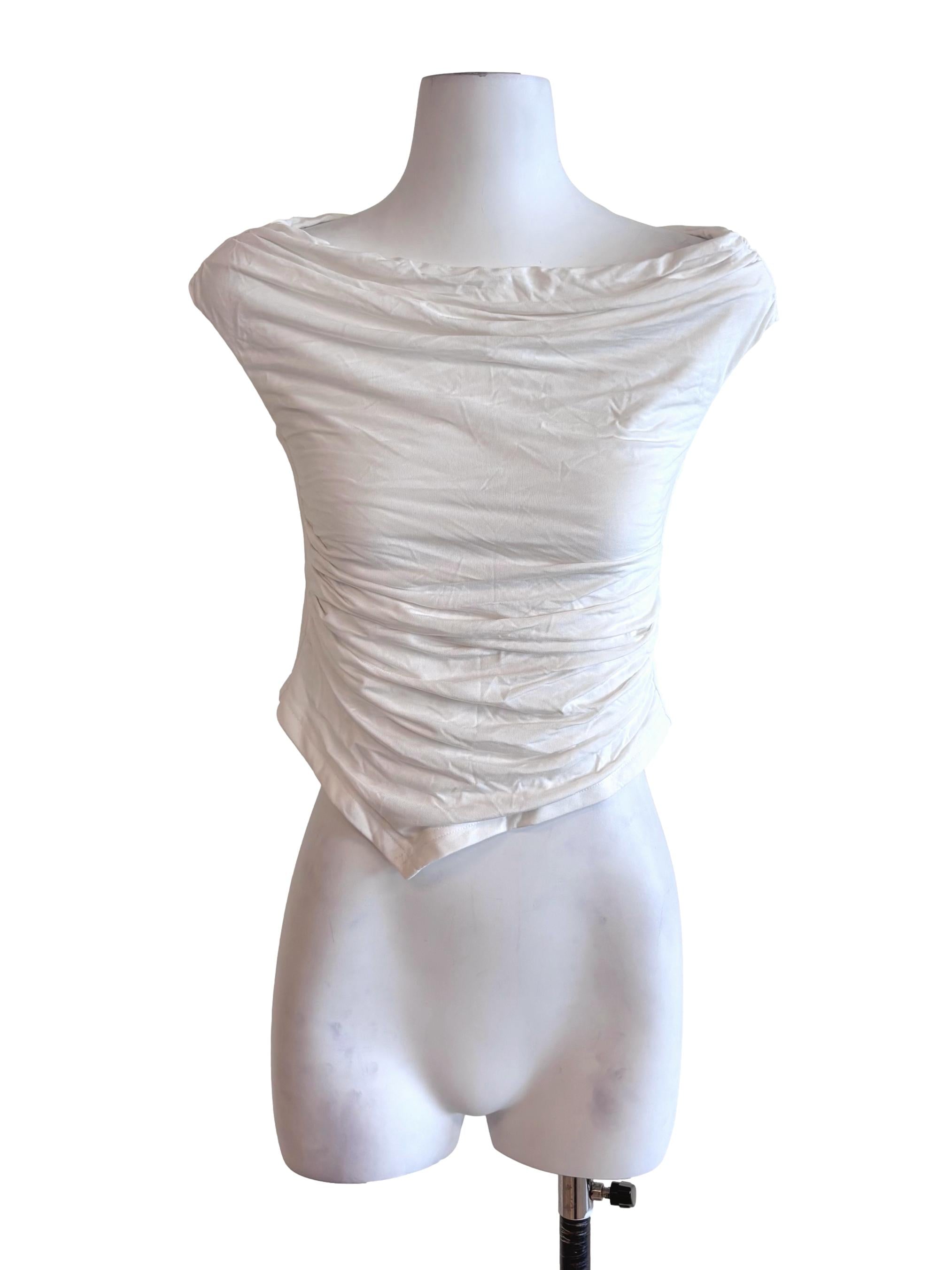 Daisy White Sabrina Asymmetric Top