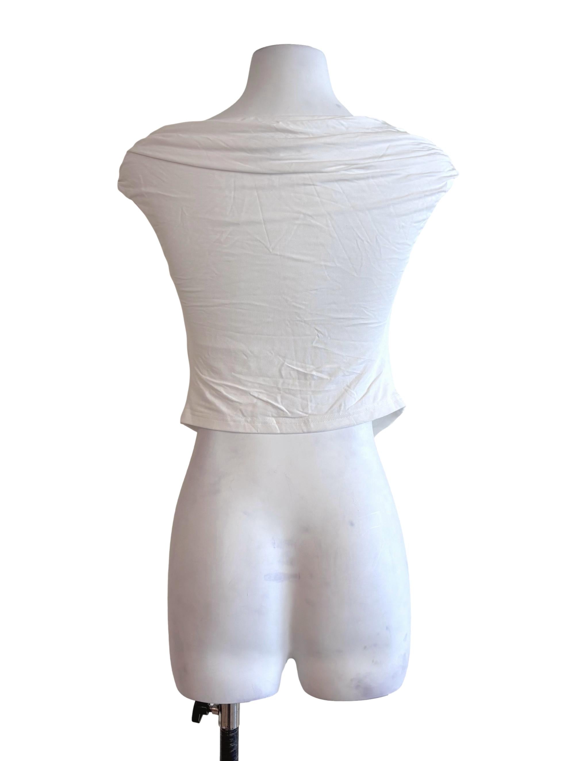 Daisy White Sabrina Asymmetric Top