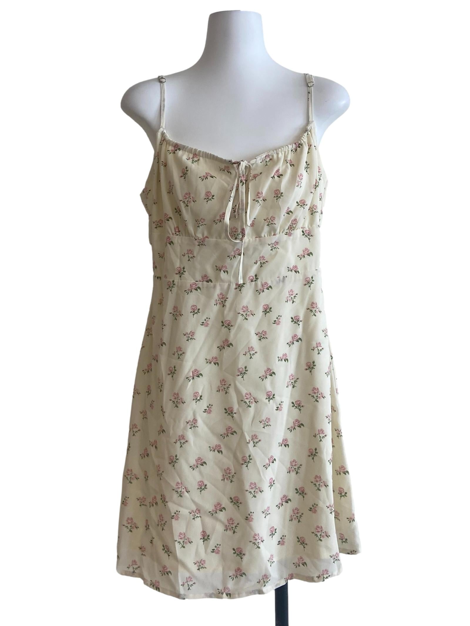 Cream Floral Apron Dress