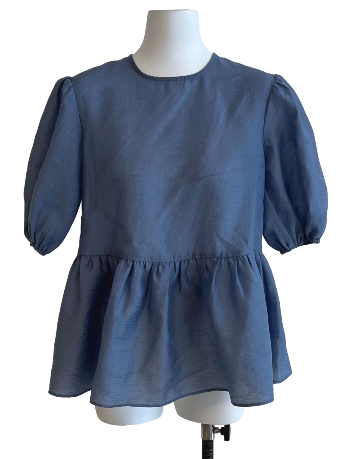 Textured Organza Puff Sleeve Peplum Top OSN