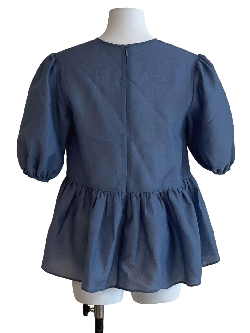 Textured Organza Puff Sleeve Peplum Top OSN