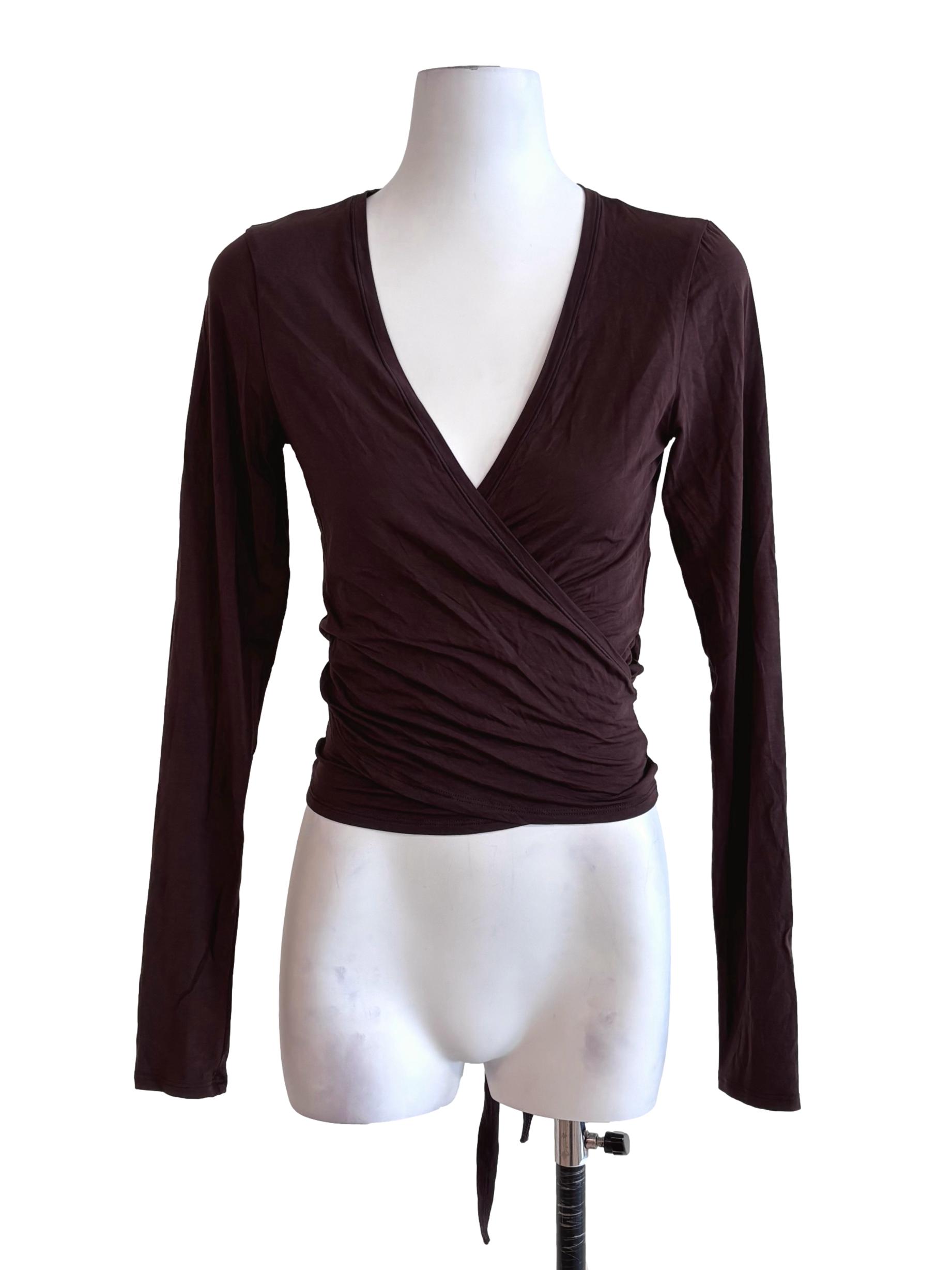 Warm Brown Sports Wrap Top