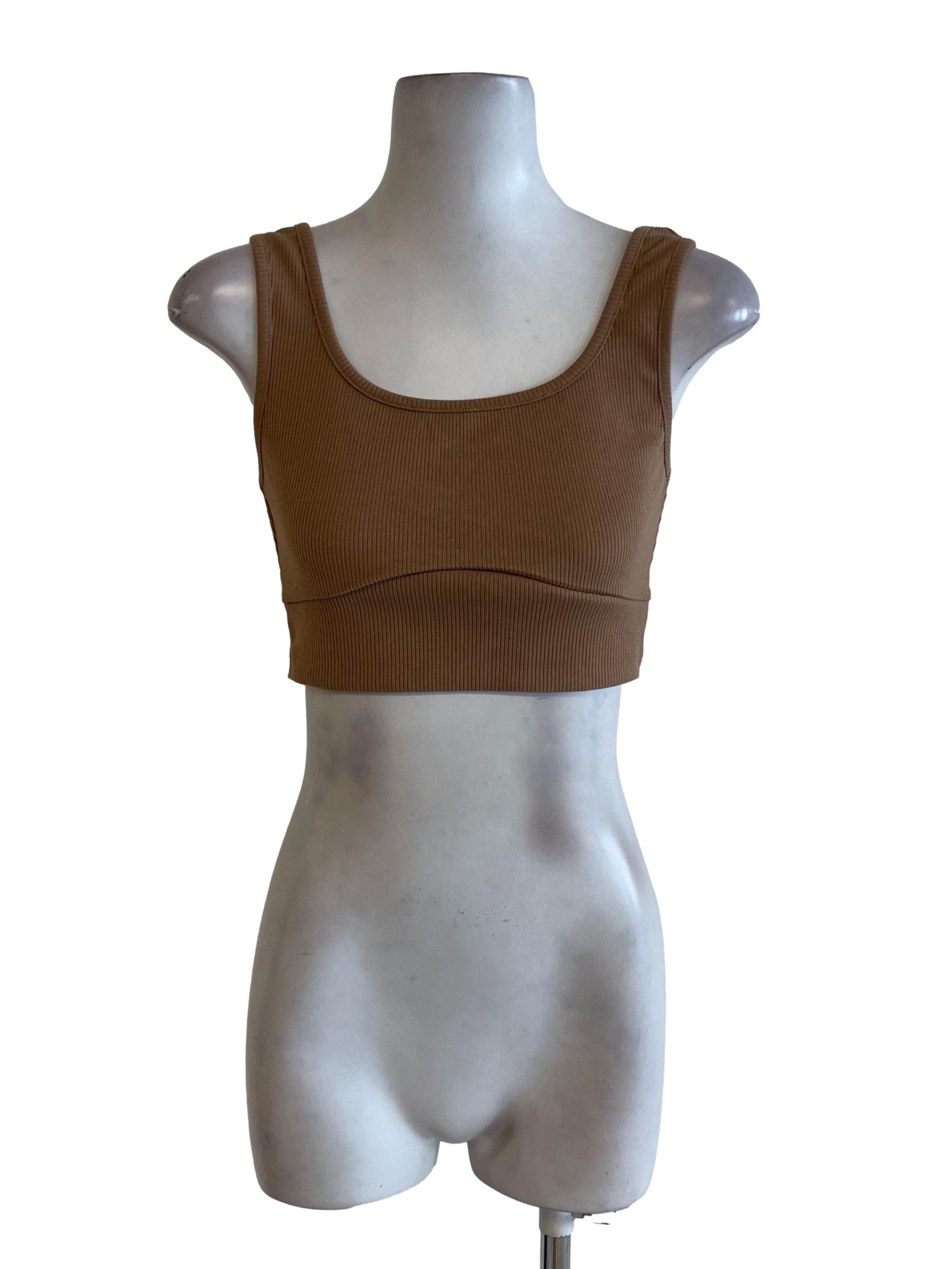 Brown Mocha Square Neck Fitted Crop Top