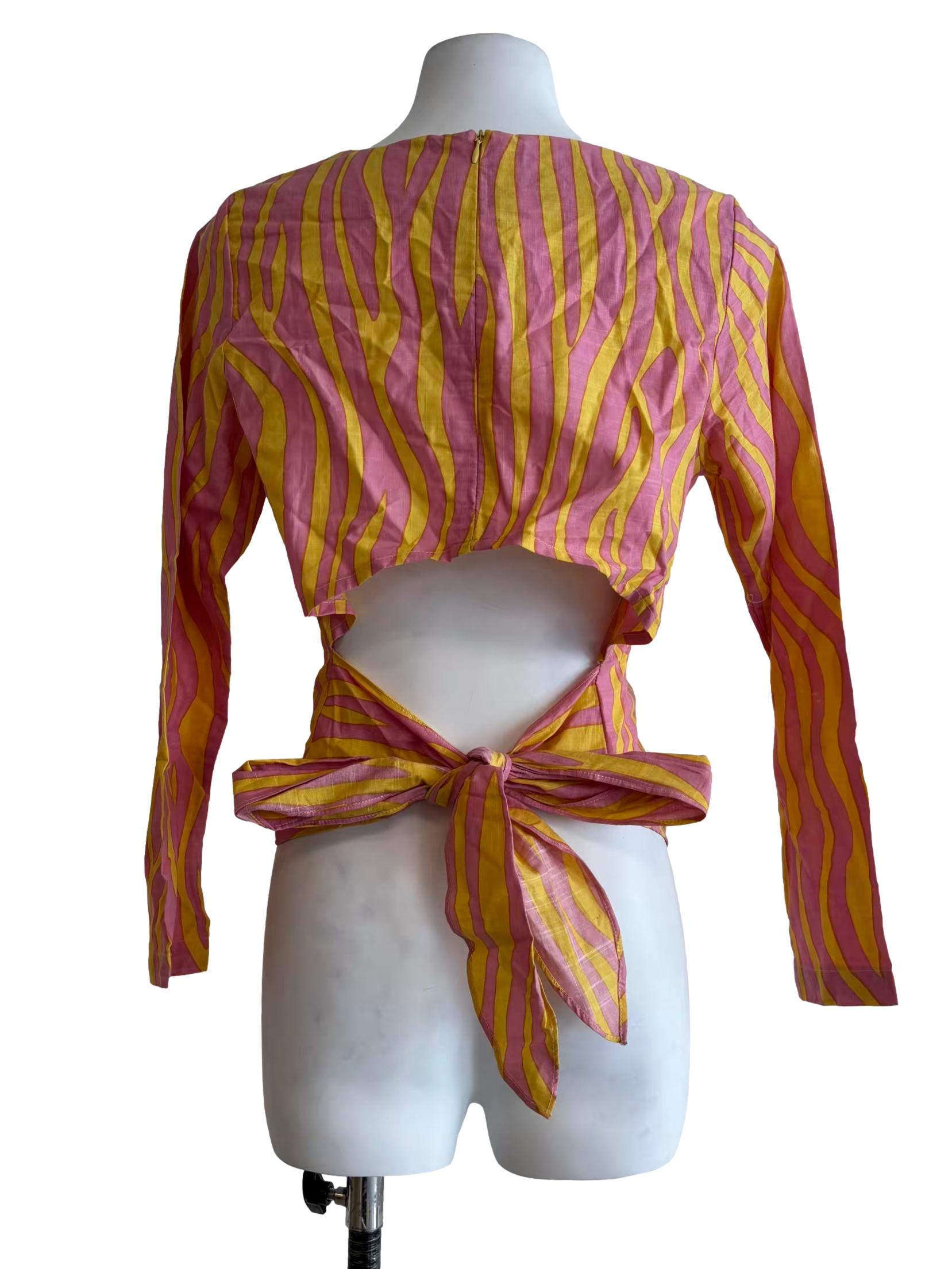 Pink And Orange Squiggly Cotton Wrap Top