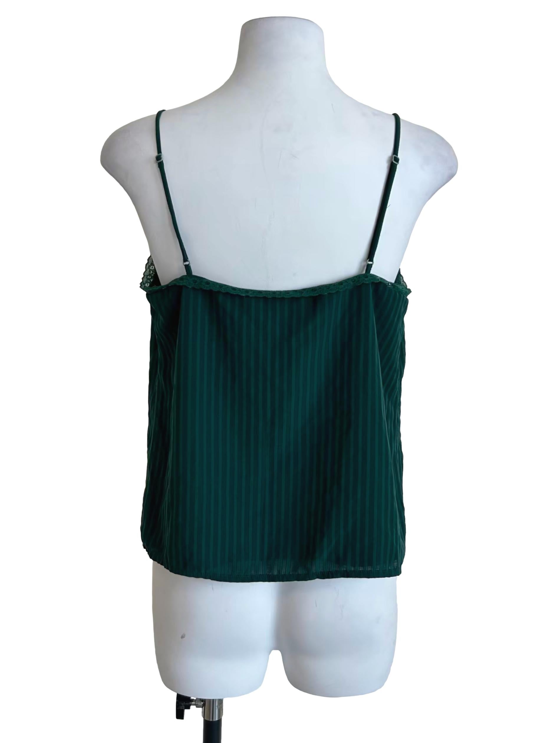 Dark Green Vertical Striped Lace Cami Top LB