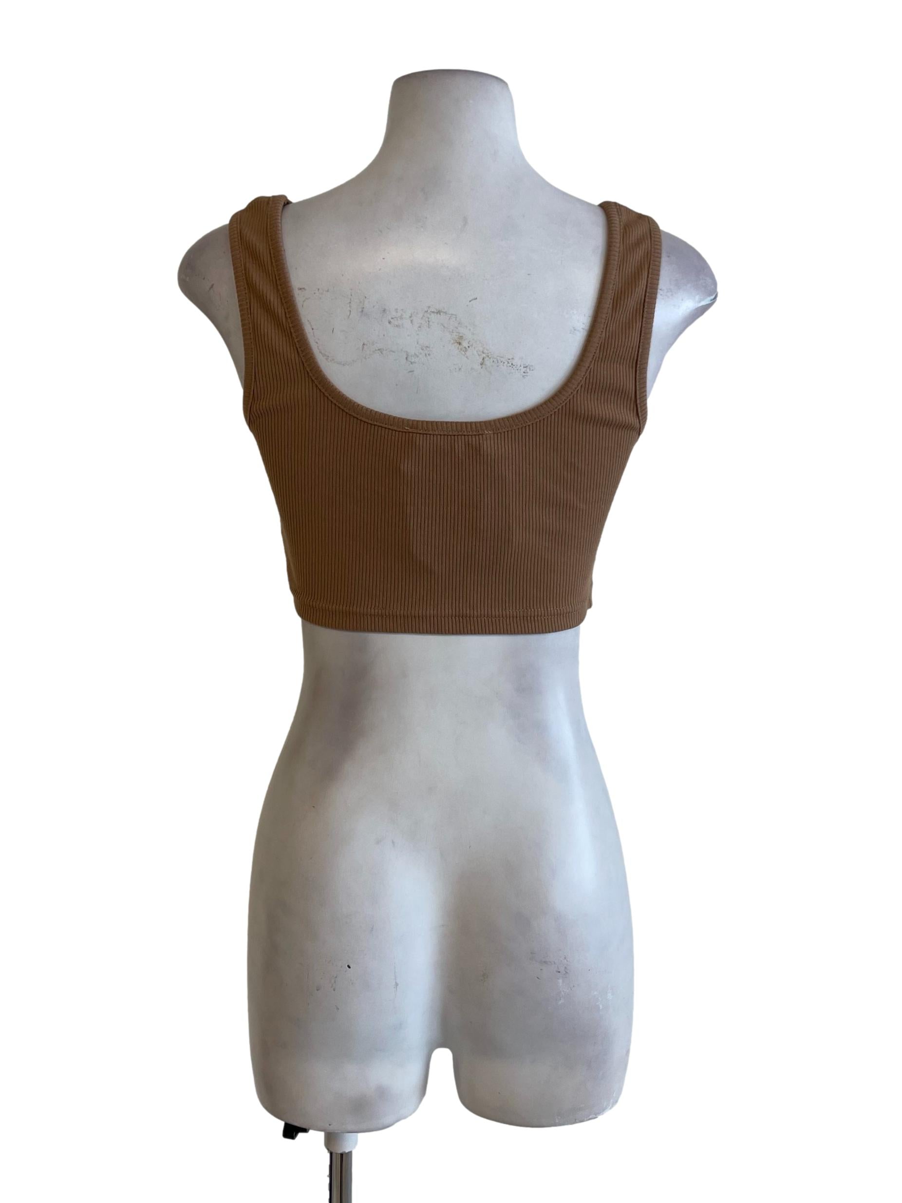 Brown Mocha Square Neck Fitted Crop Top
