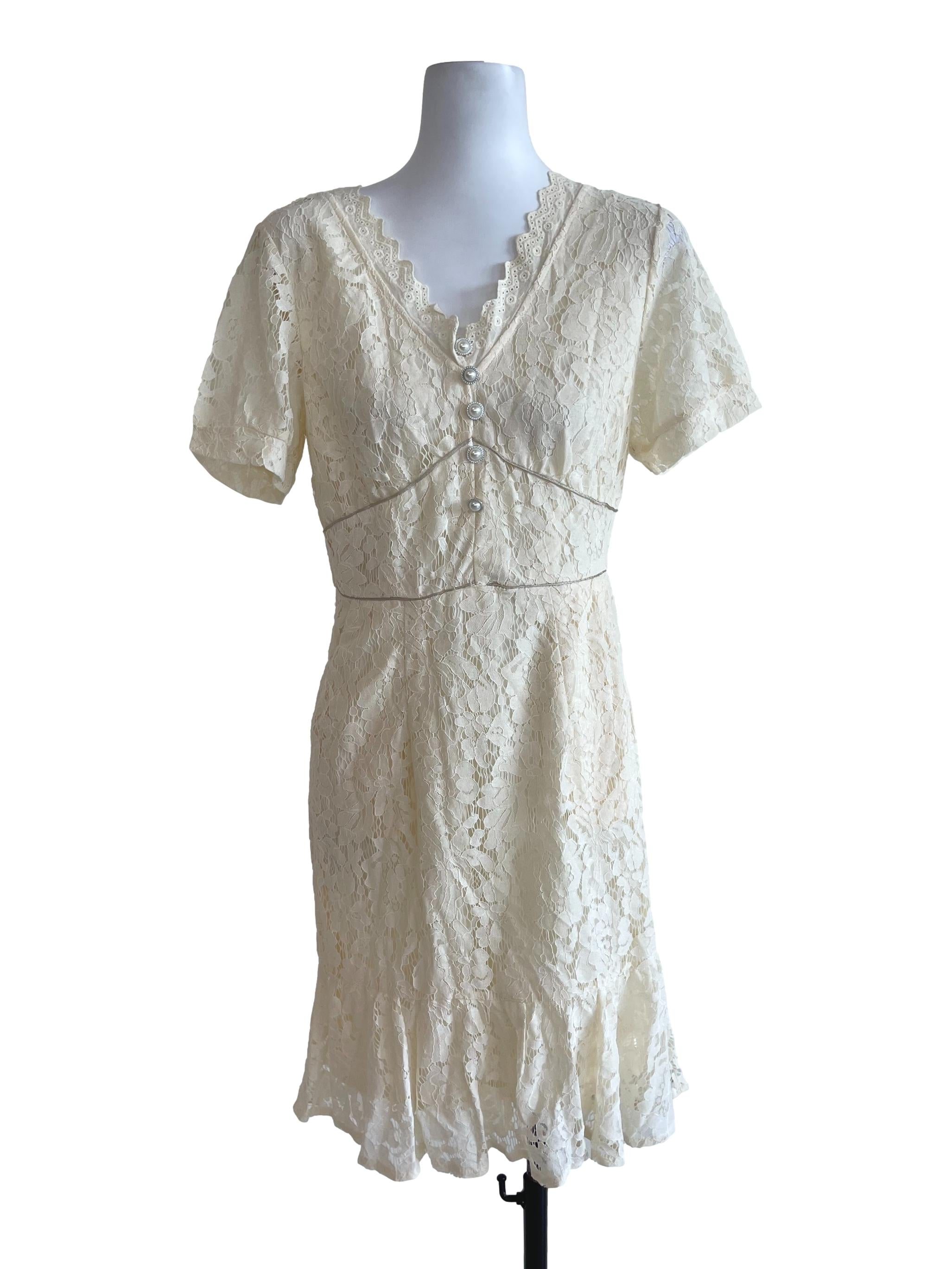 Pastel Yellow Lacey Buttoned Dress