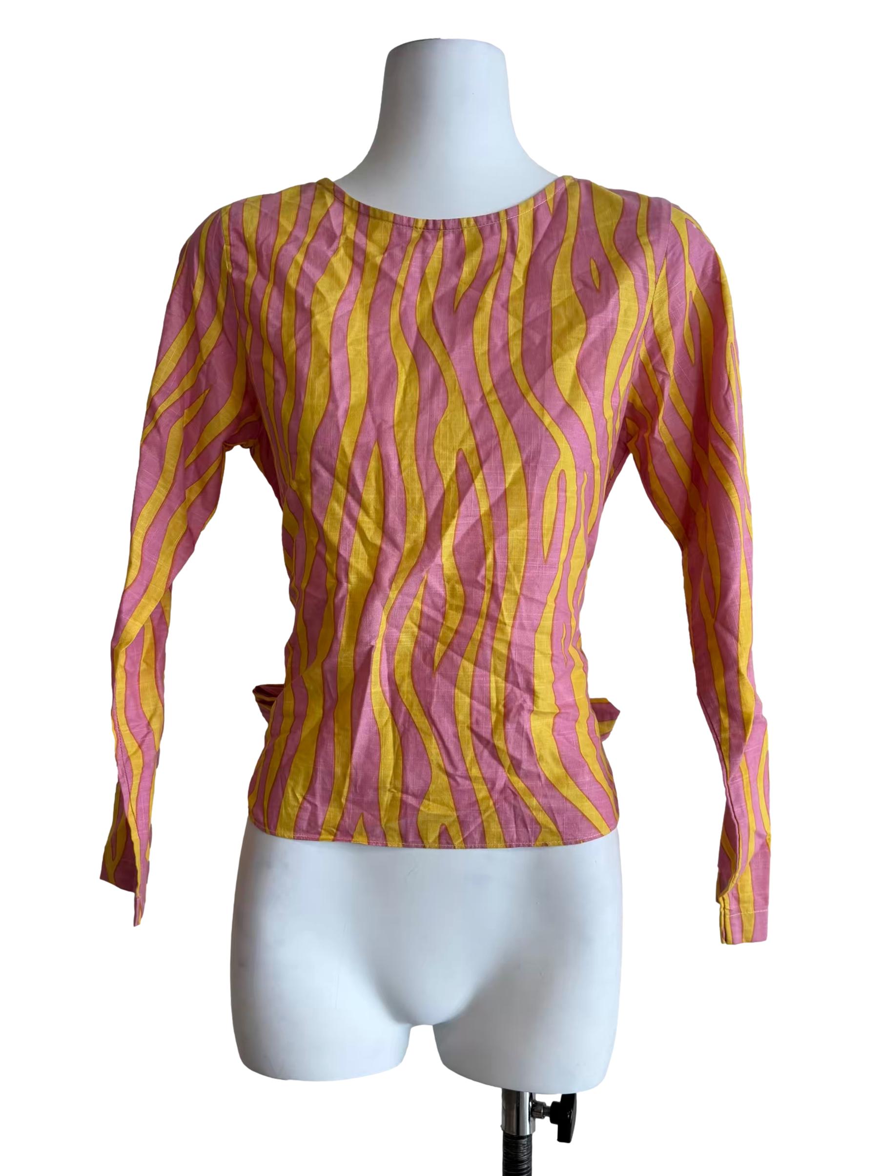 Pink And Orange Squiggly Cotton Wrap Top