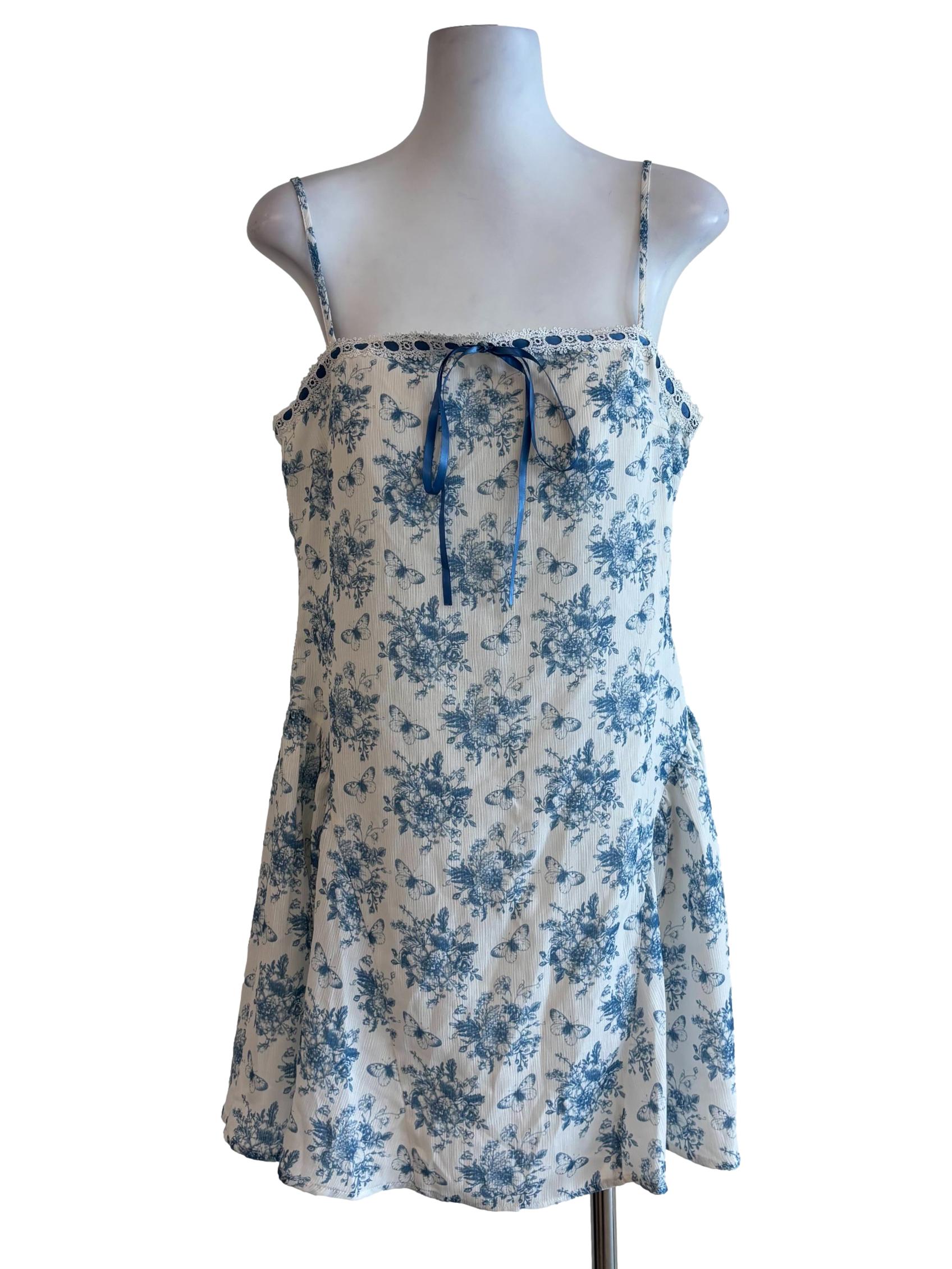 Powder White Blue Floral Dress
