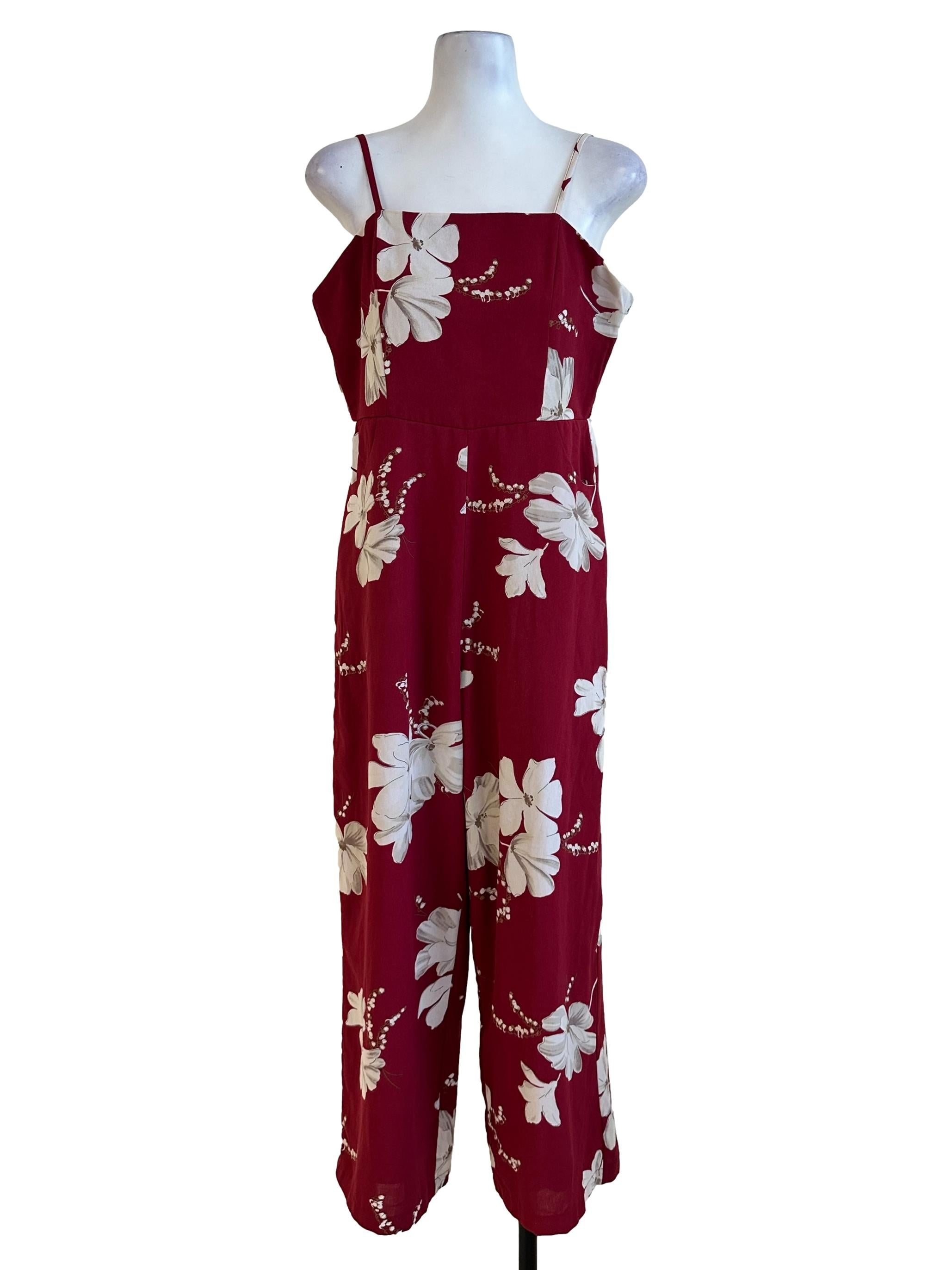 Lipstick Red Flower Pattern Jumpsuit