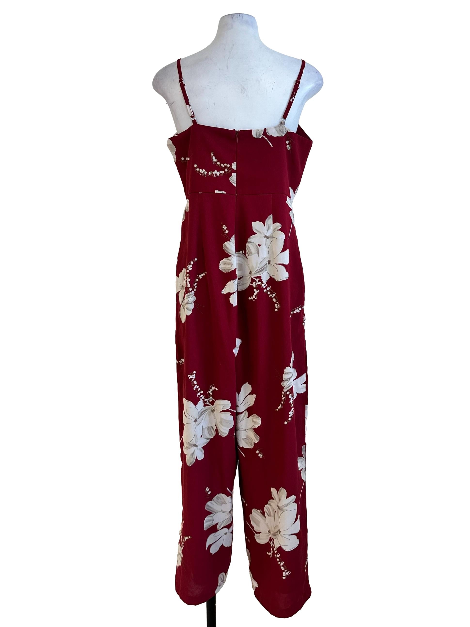 Lipstick Red Flower Pattern Jumpsuit