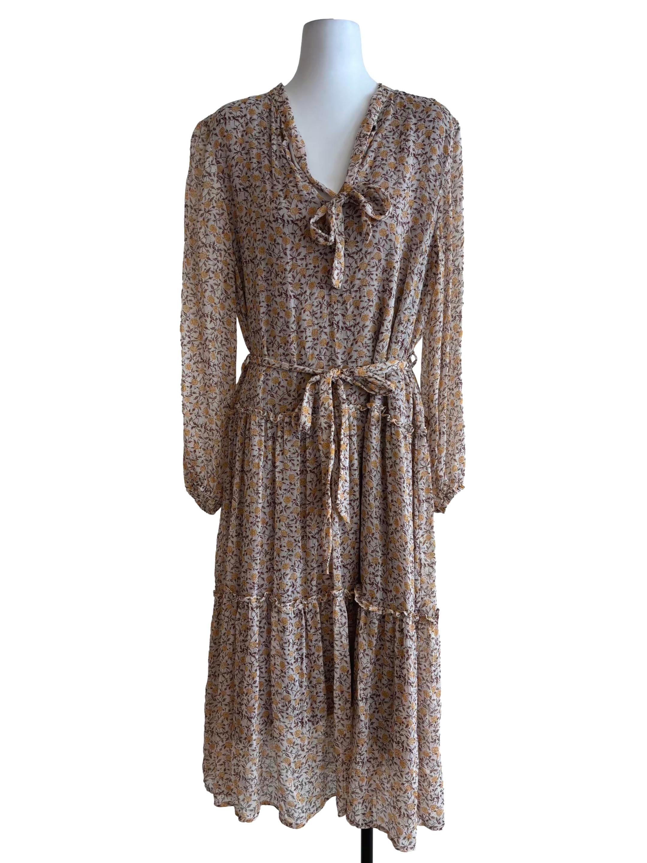 Sepia Brown Floral Tier Dress