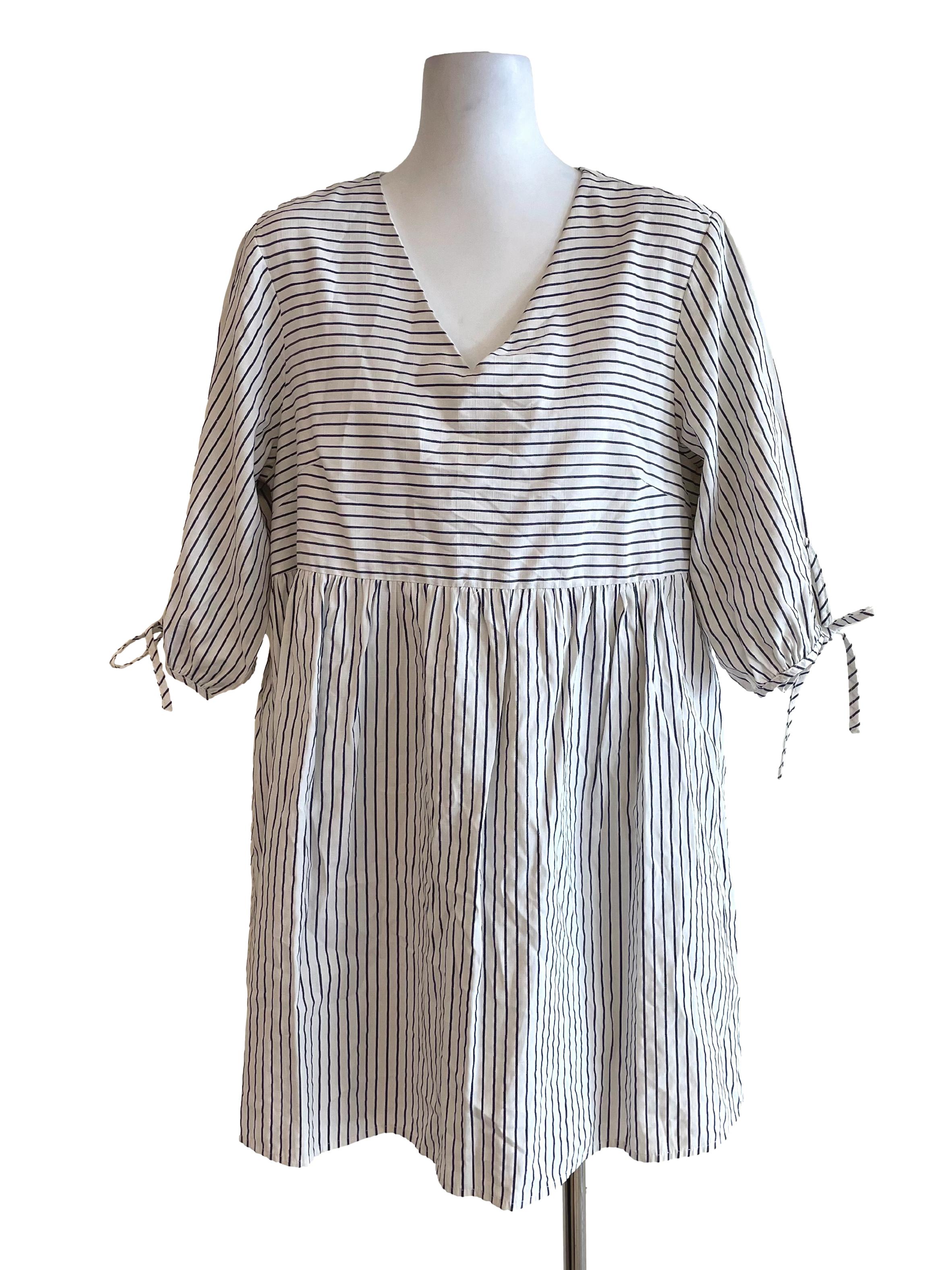 White Shadow Stripe Babydoll Dress