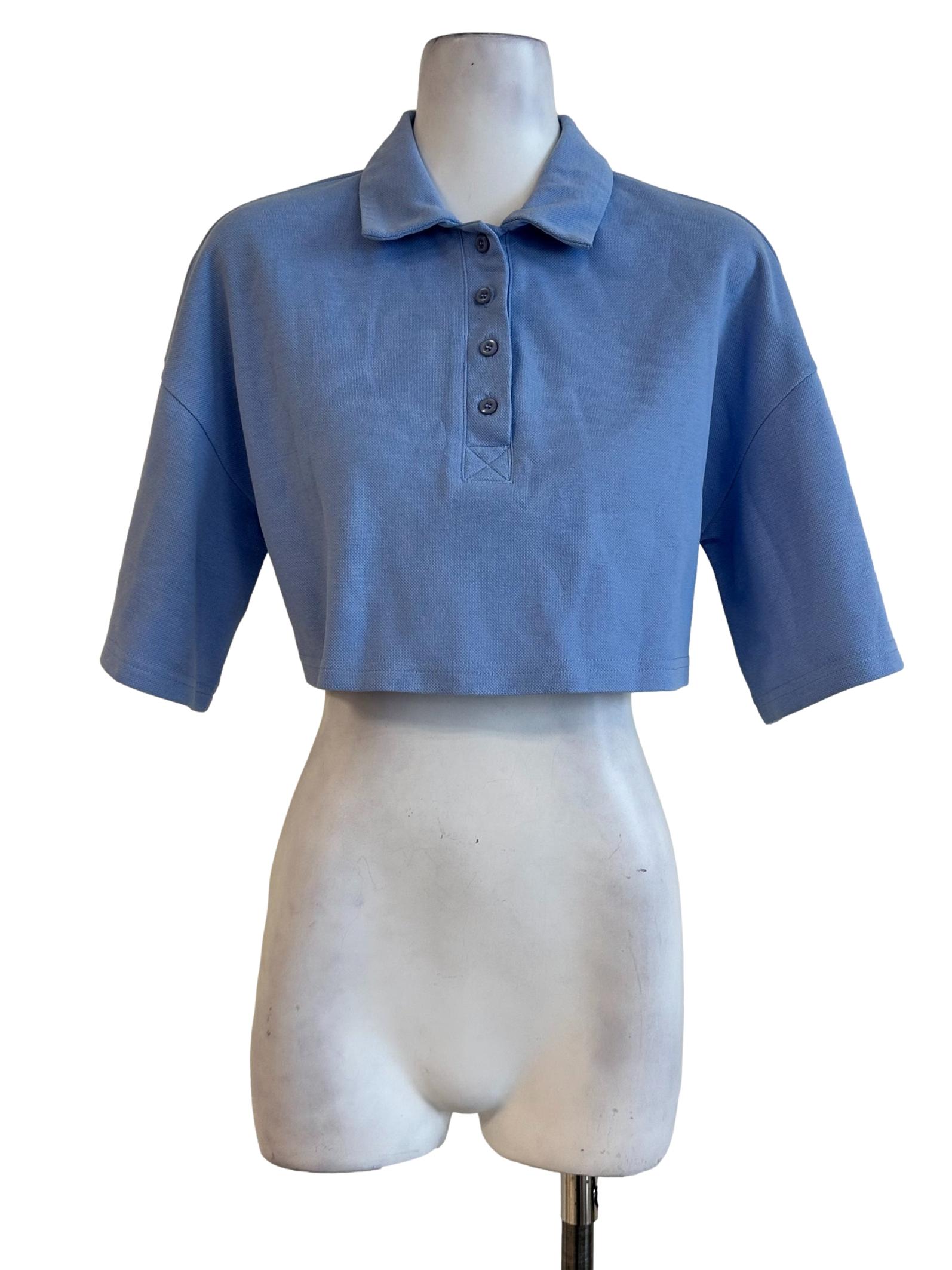 Powder Blue Collar Button Crop Top