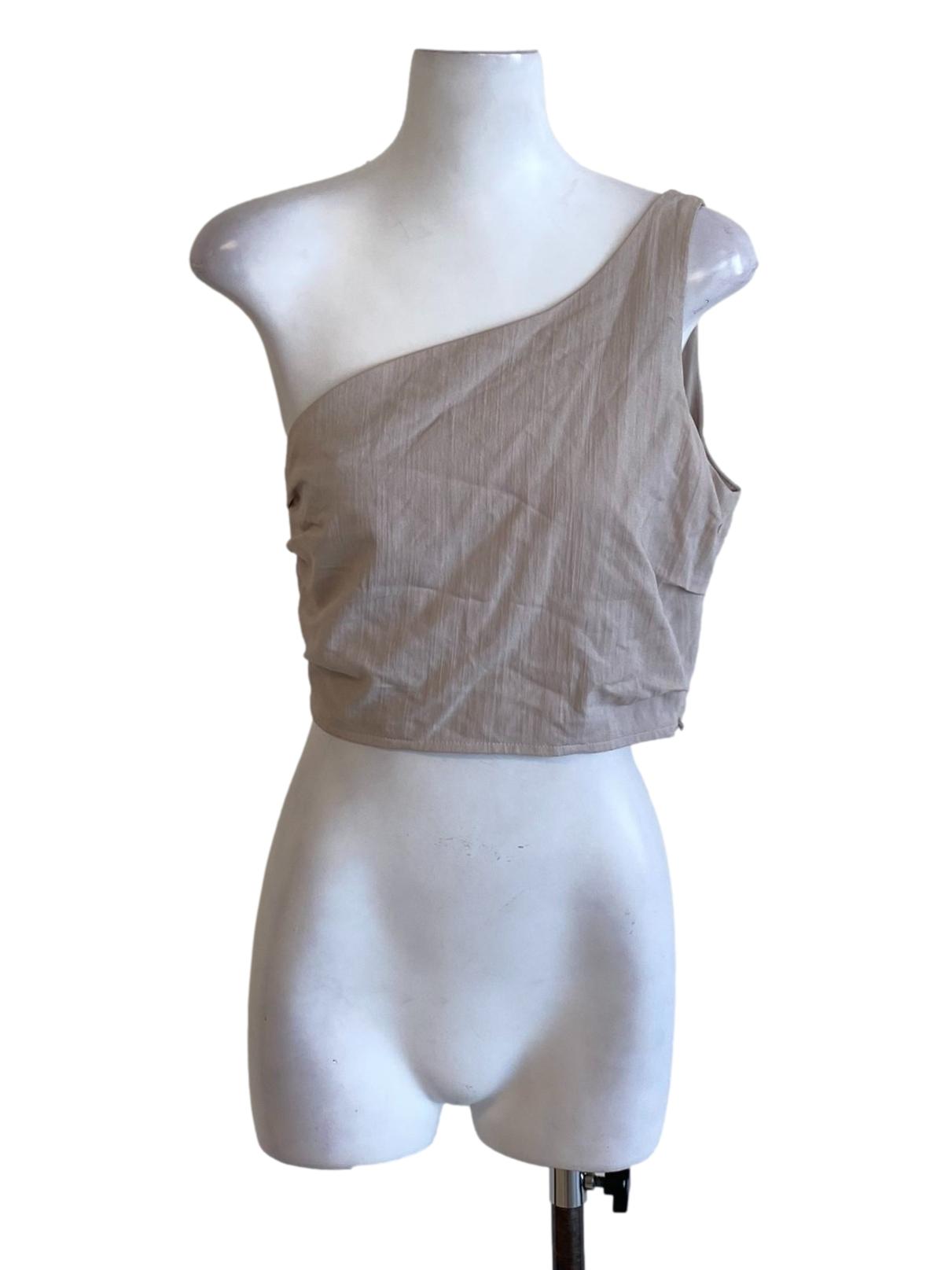 Oat Brown One Shoulder Cropped Top