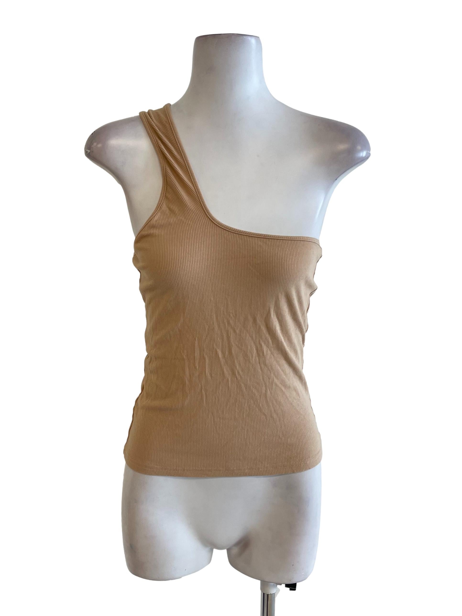 Brown Peanut One Shoulder Fitted Top