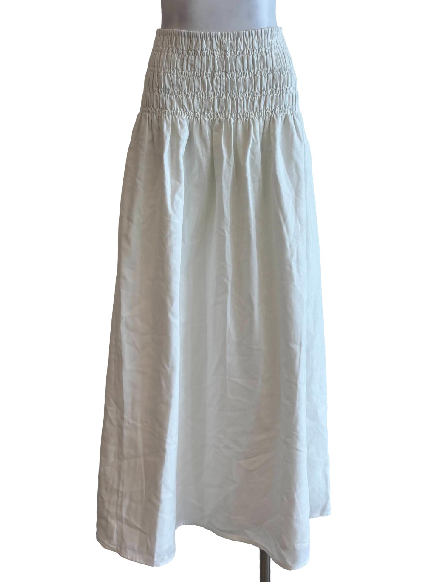 Powder White Fitted Waist Cotton Skirt